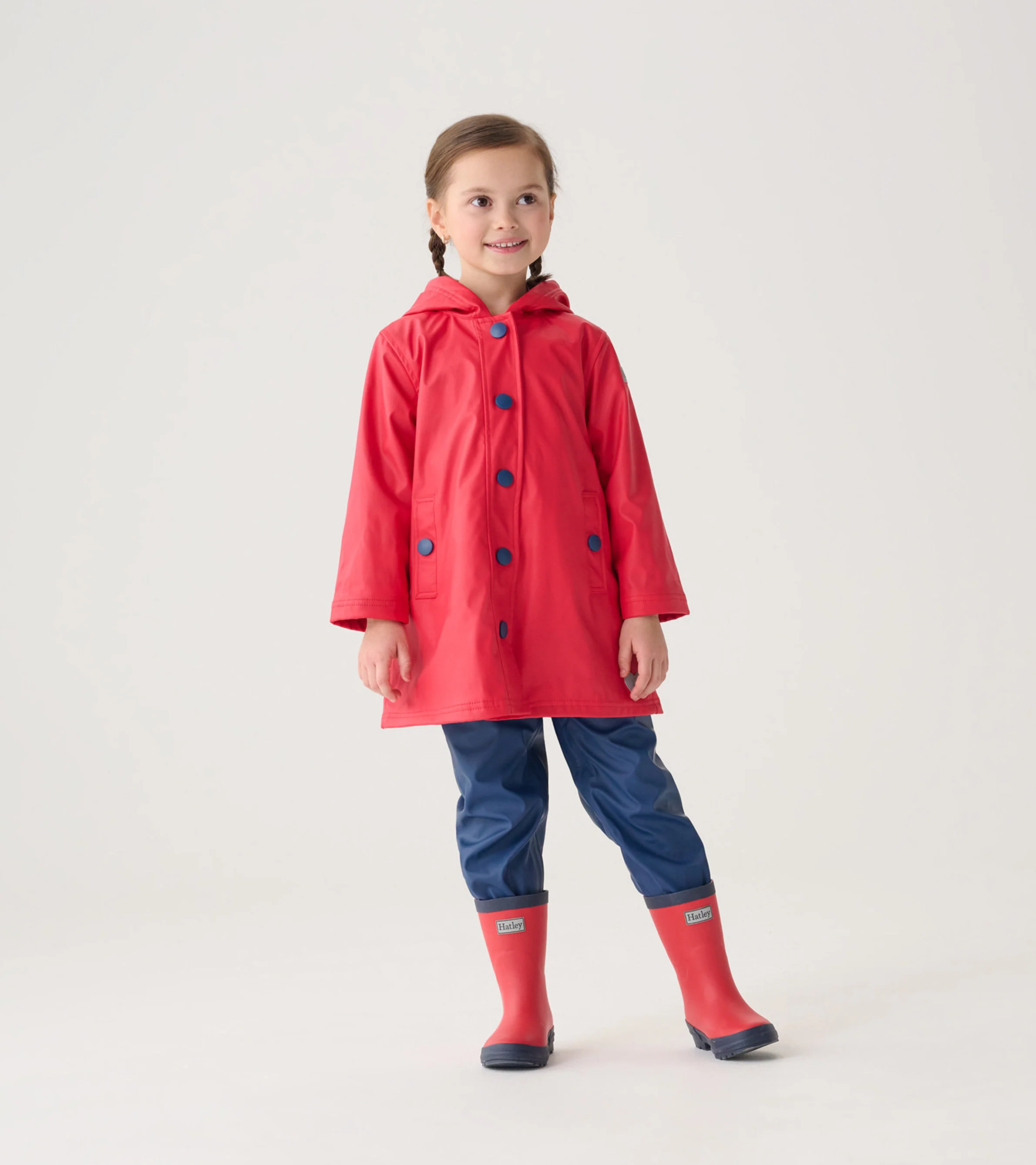 Kids Red & Navy Button-Up Rain Jacket - Image 4