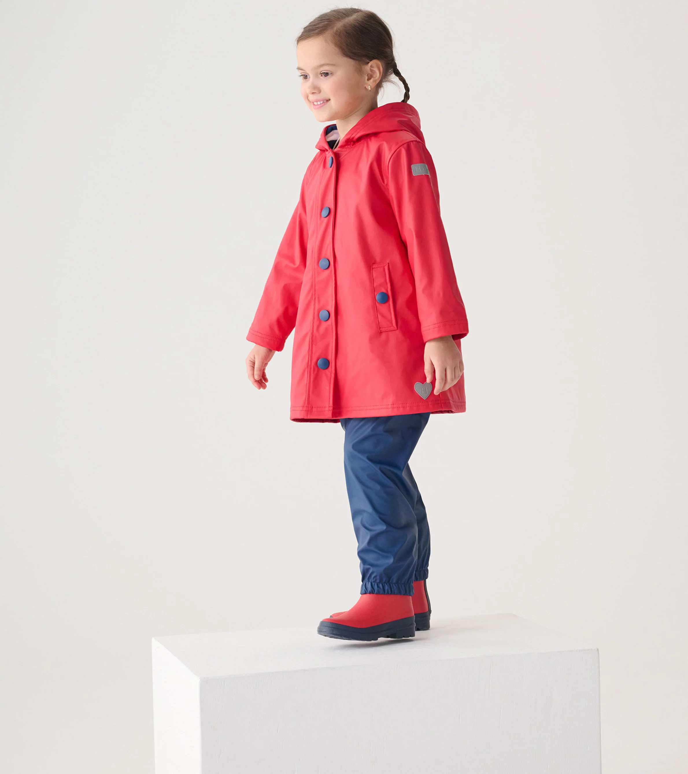Kids Red & Navy Button-Up Rain Jacket - Image 5
