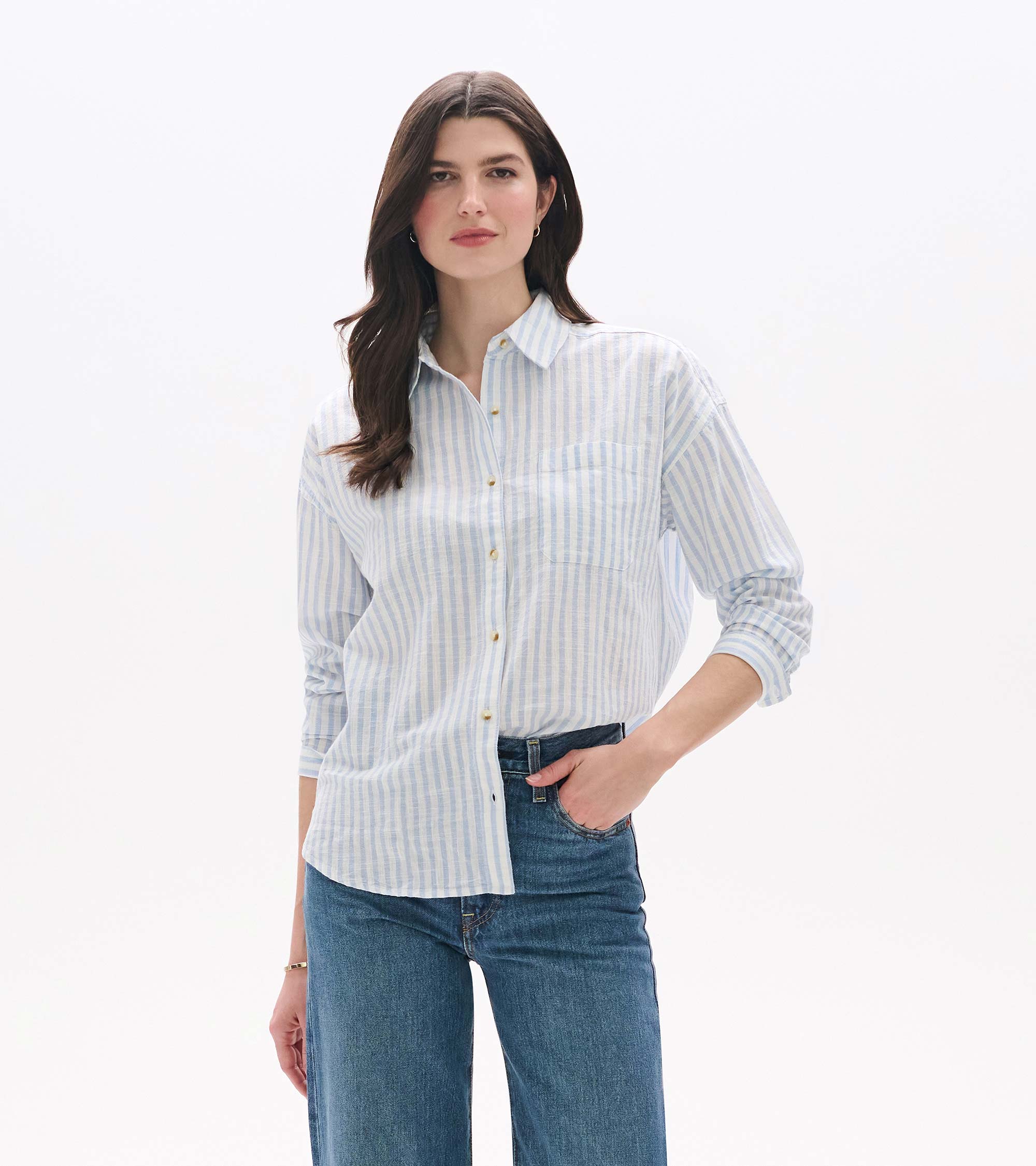 Relaxed Button Down - Cashmere Blue Stripes - Image 3