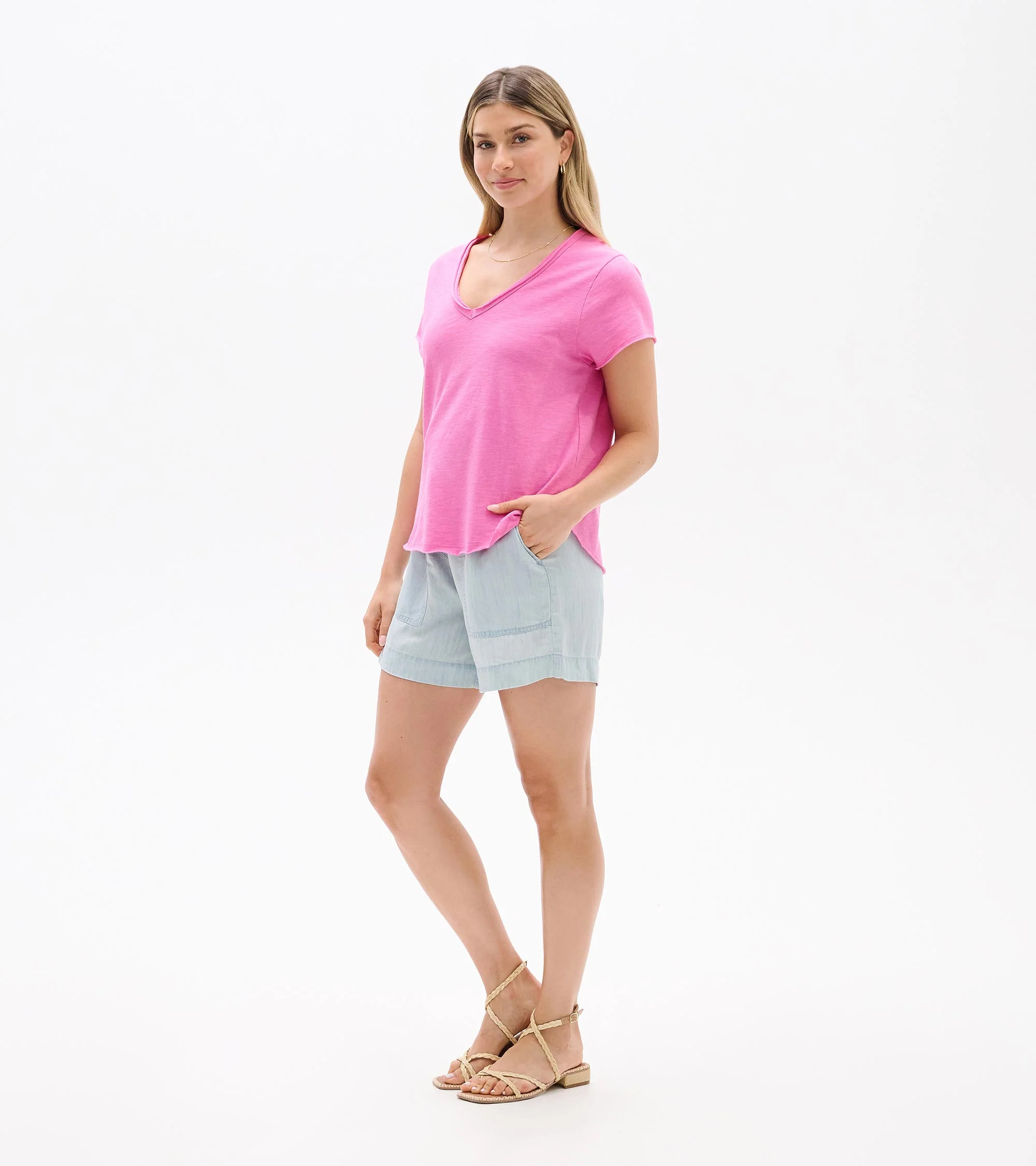 Sadie V-Neck Tee - Super Pink - Image 3