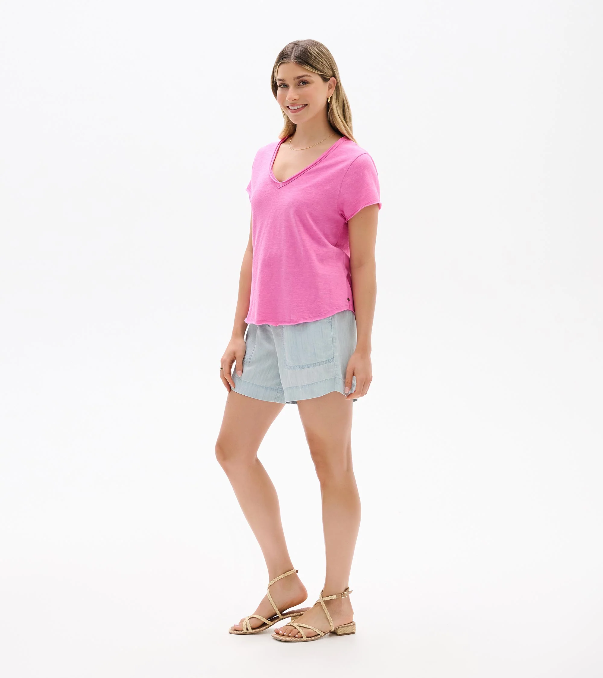 Sadie V-Neck Tee - Super Pink - Image 5