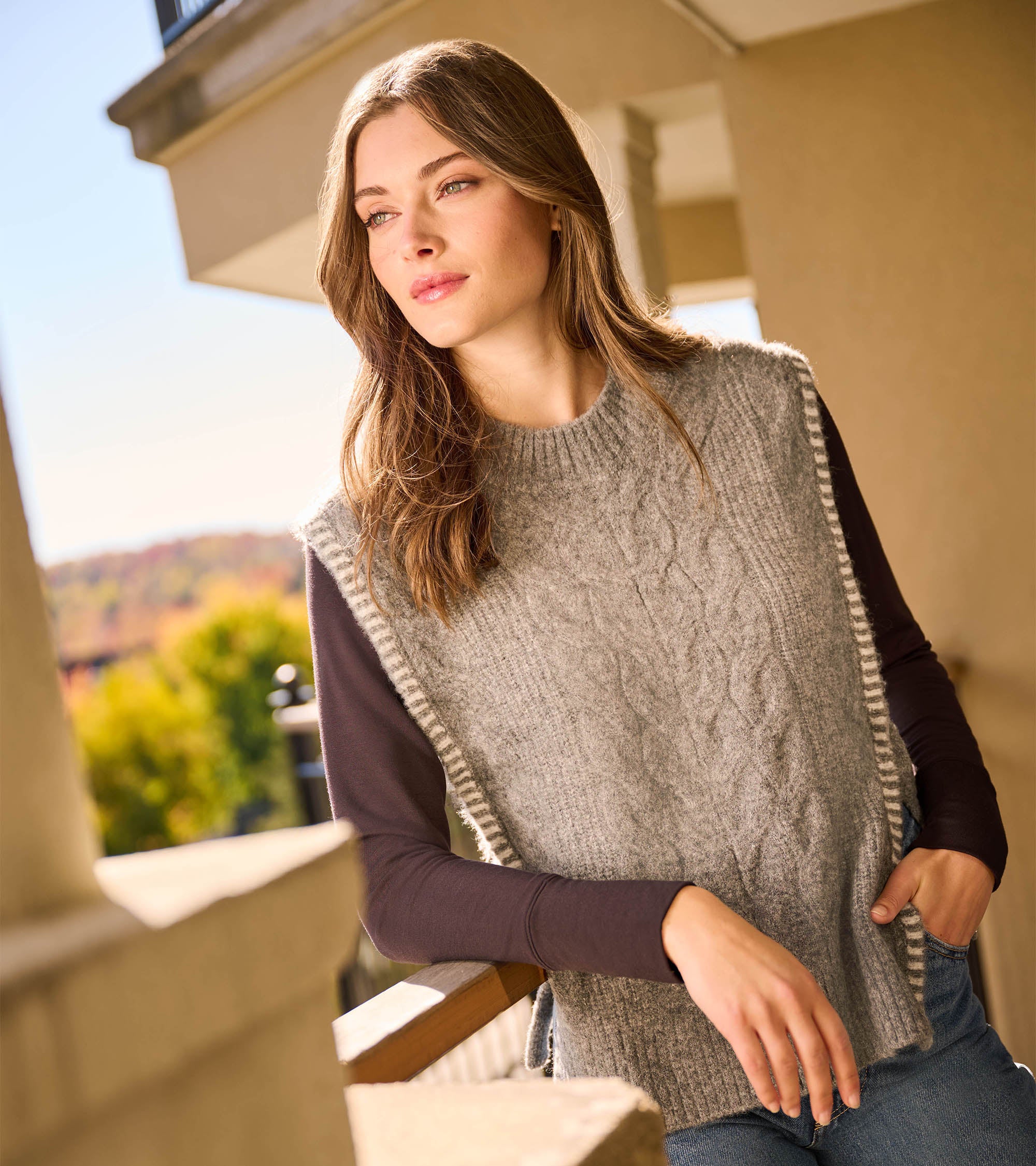 Side-Tie Sweater Vest - Charcoal Melange - Image 3