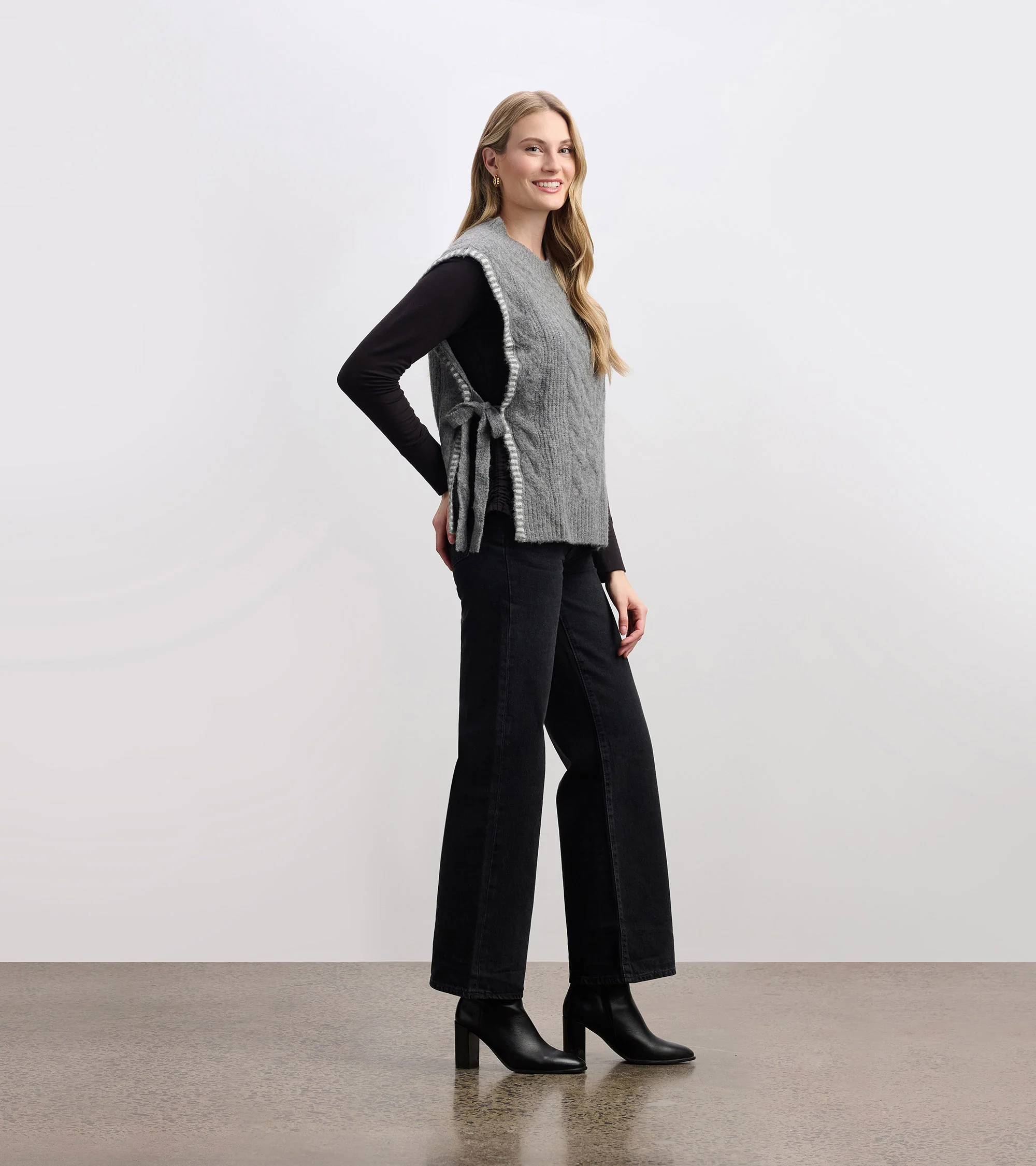 Side-Tie Sweater Vest - Charcoal Melange - Image 4
