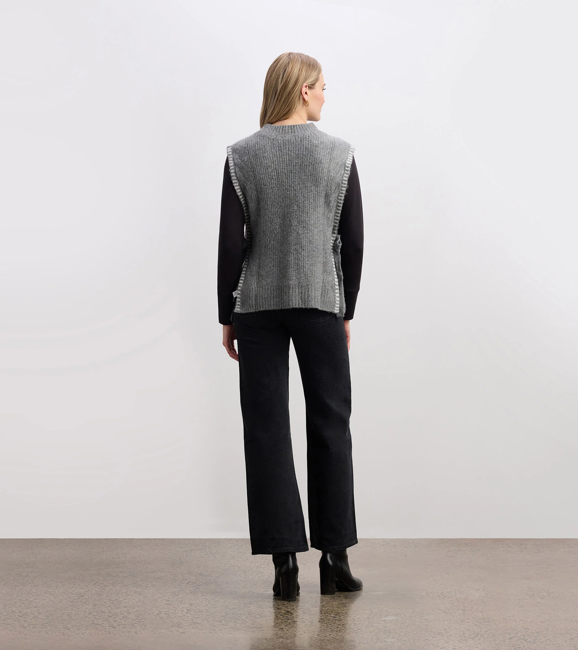 Side-Tie Sweater Vest - Charcoal Melange - Image 5