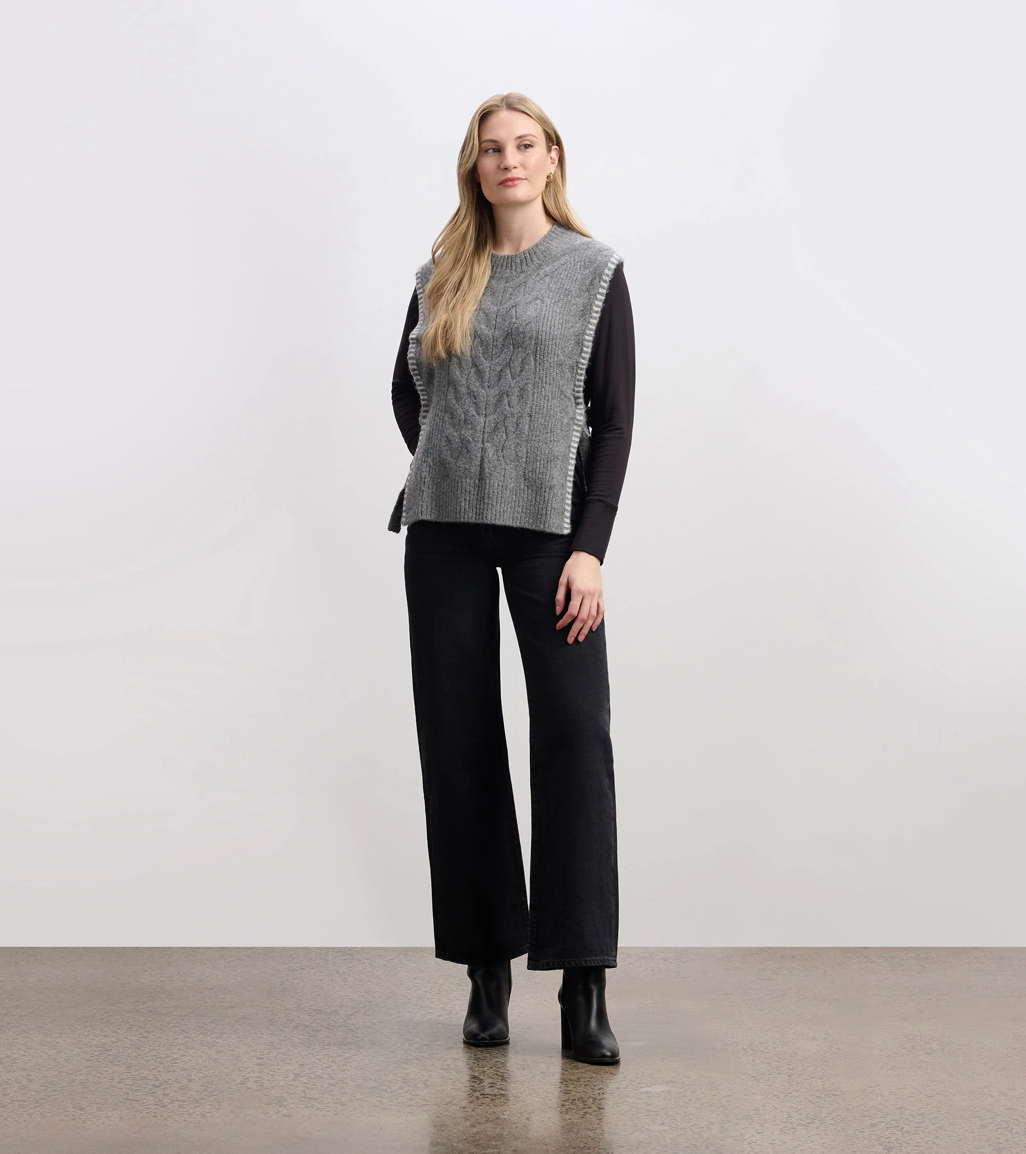 Side-Tie Sweater Vest - Charcoal Melange - Image 6