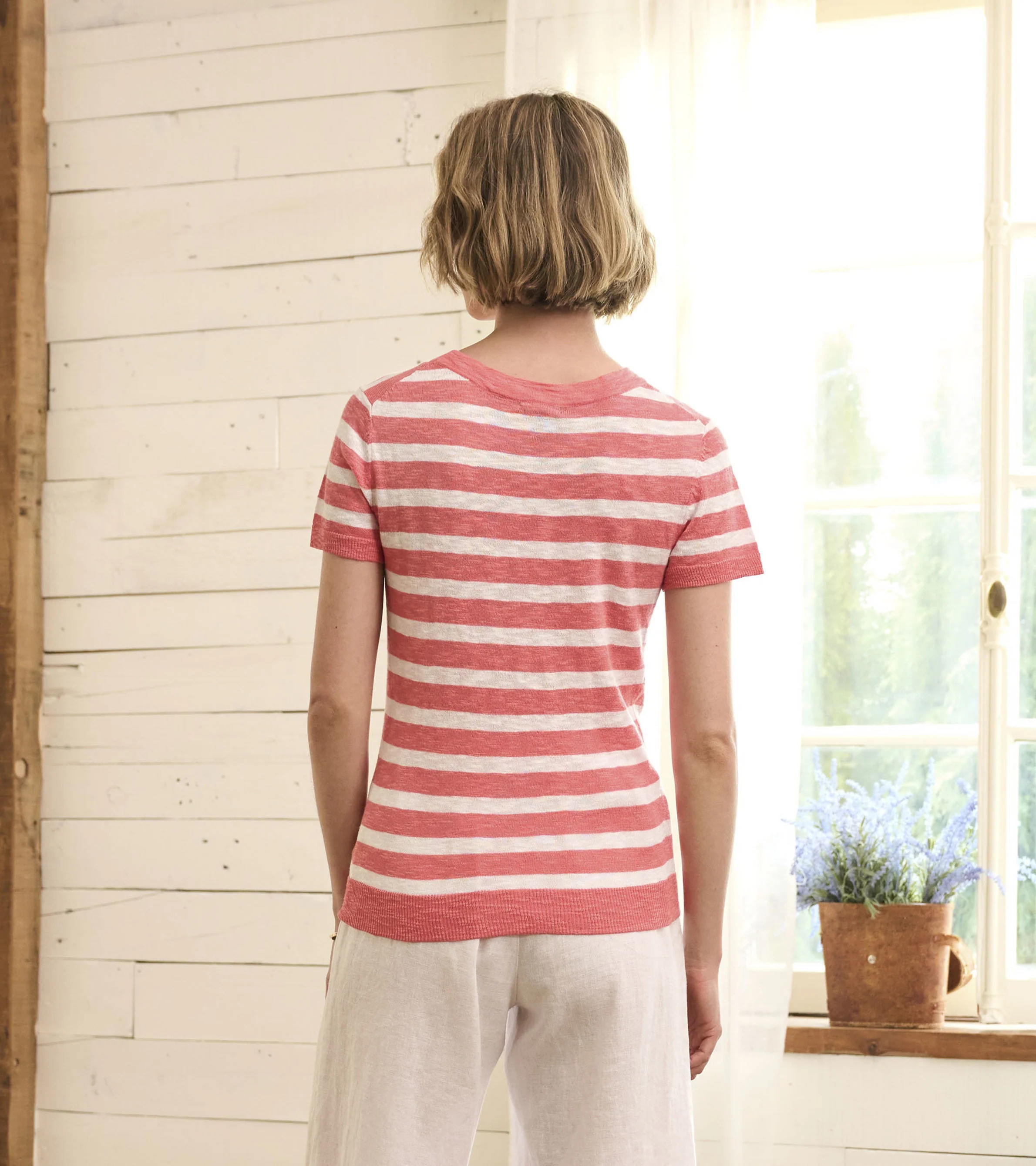 Simone Knit Tee - Coral Stripes - Image 4