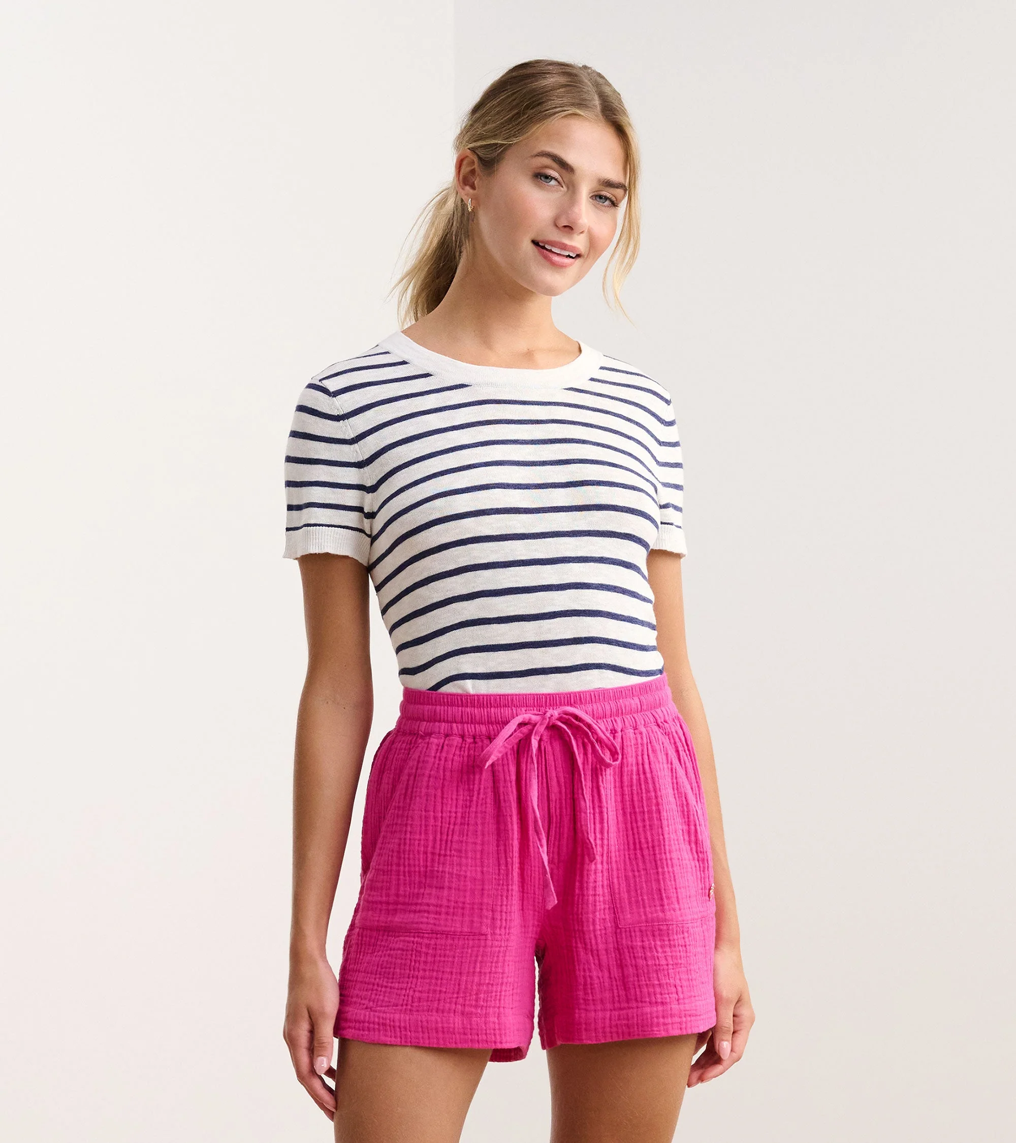 Simone Knit Tee - Navy and White Stripes