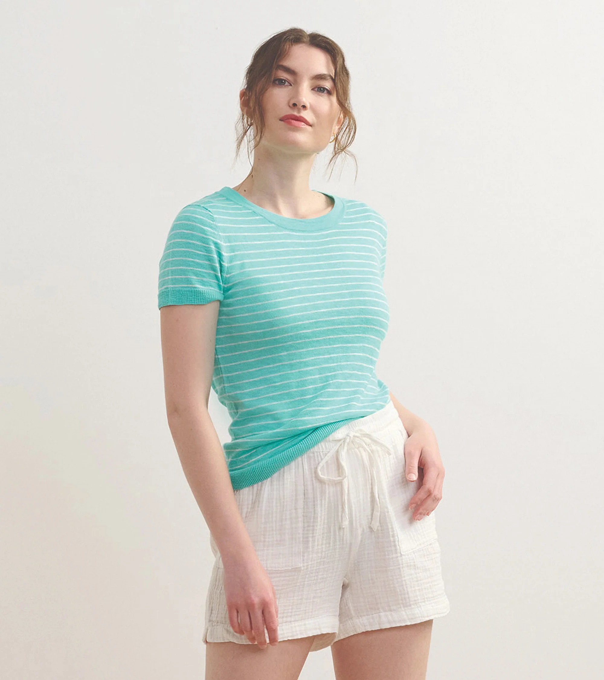 Simone Knit Tee - Teal Stripes
