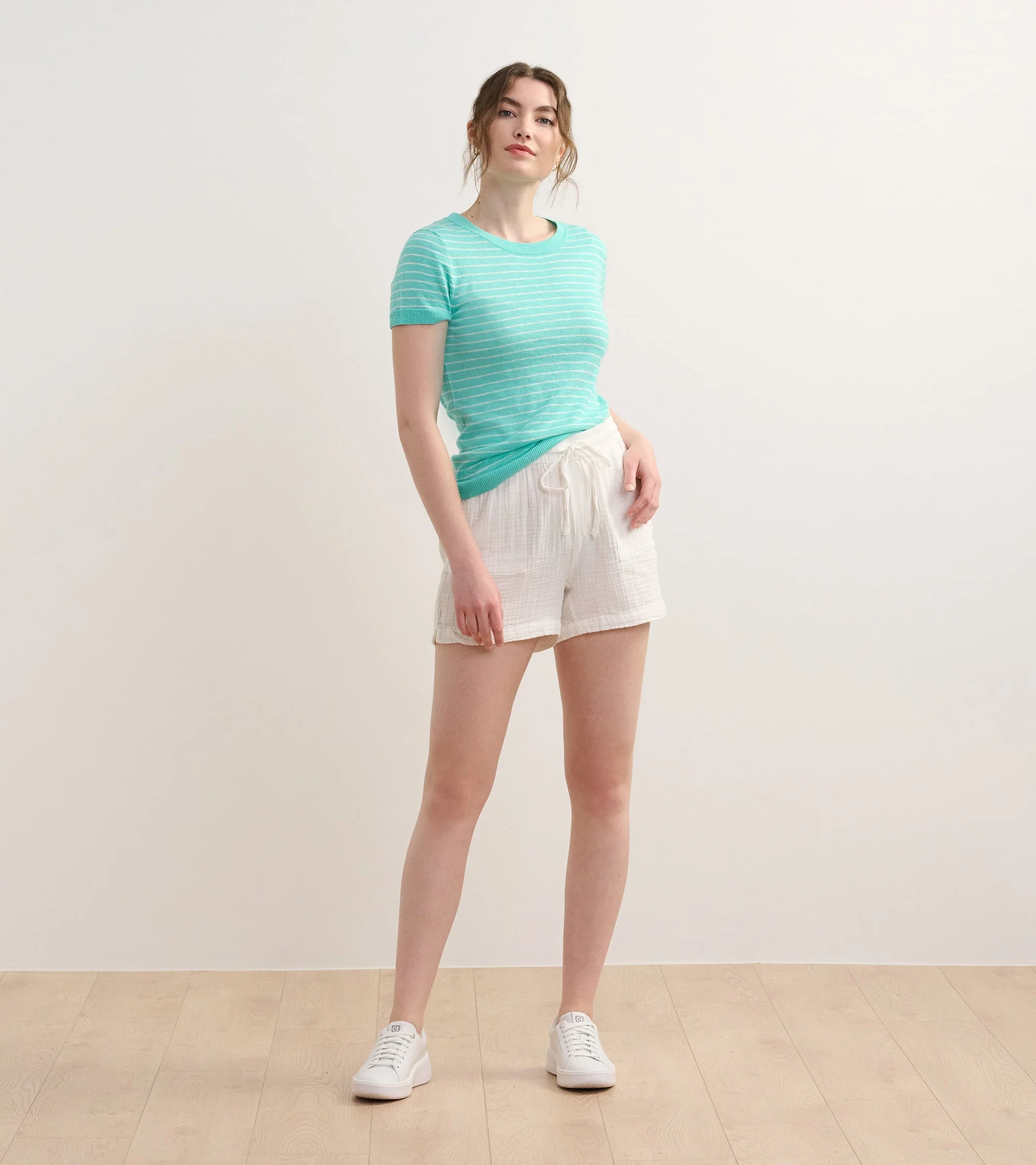 Simone Knit Tee - Teal Stripes - Image 5