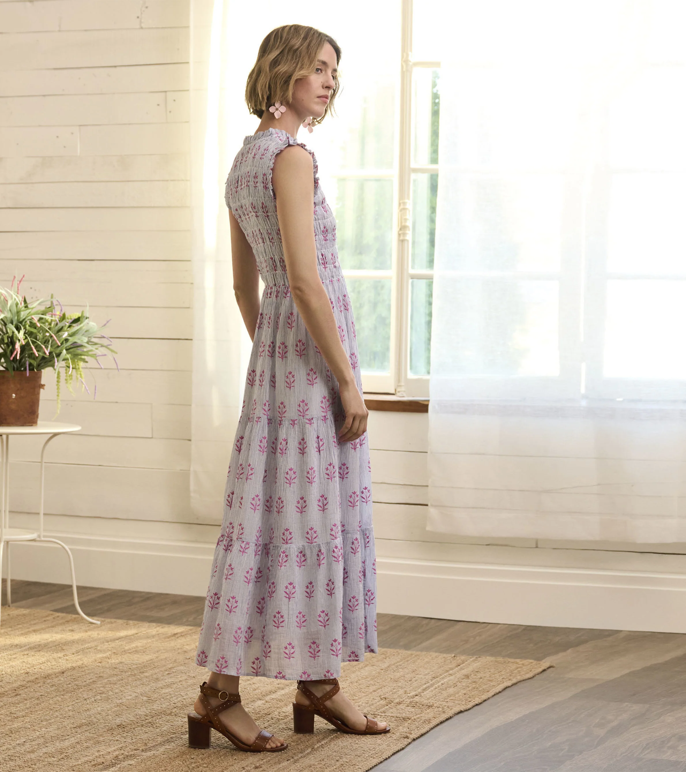 Smocked Maxi Dress - Wildflower Seersucker - Image 2