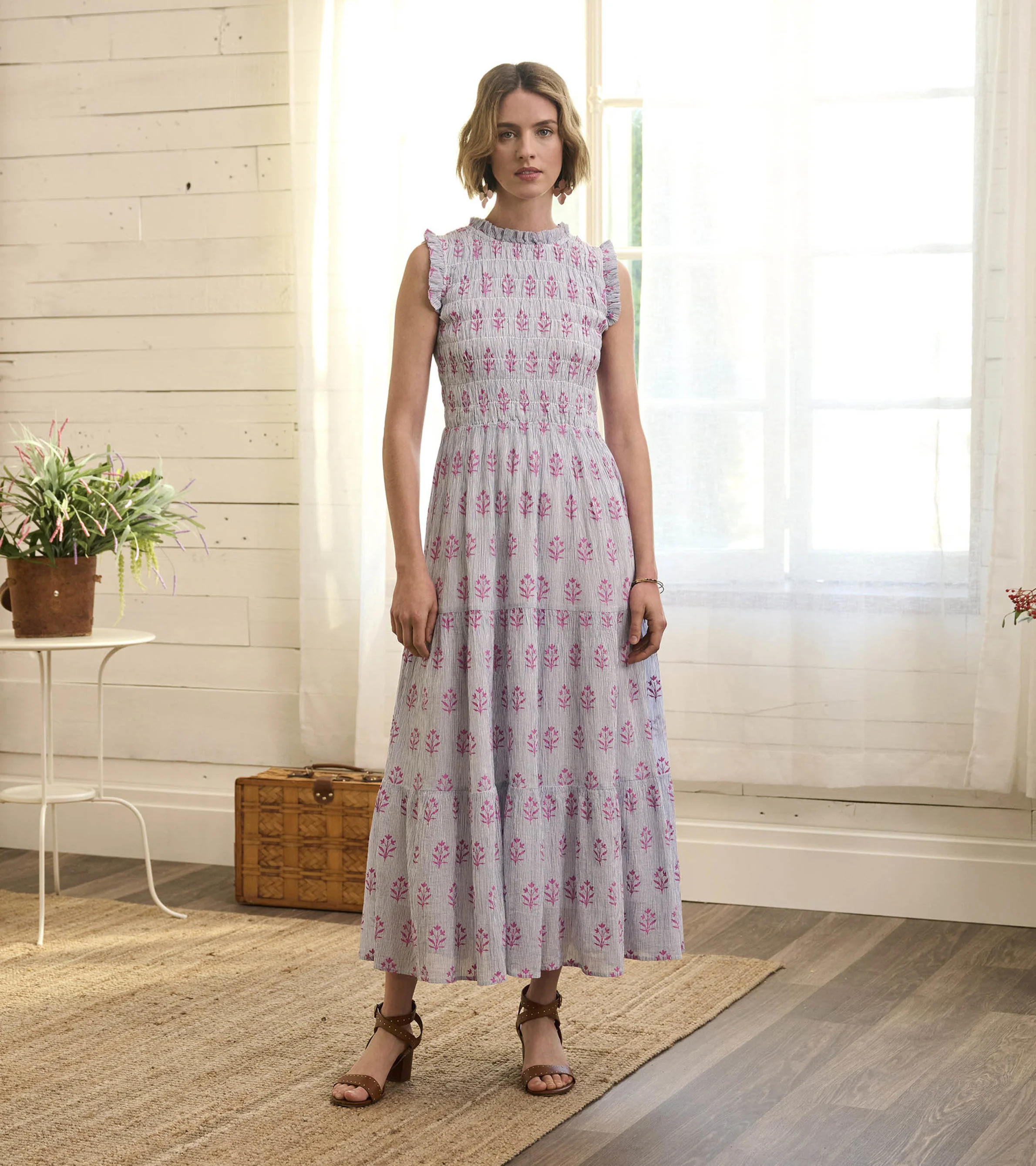 Smocked Maxi Dress - Wildflower Seersucker - Image 6