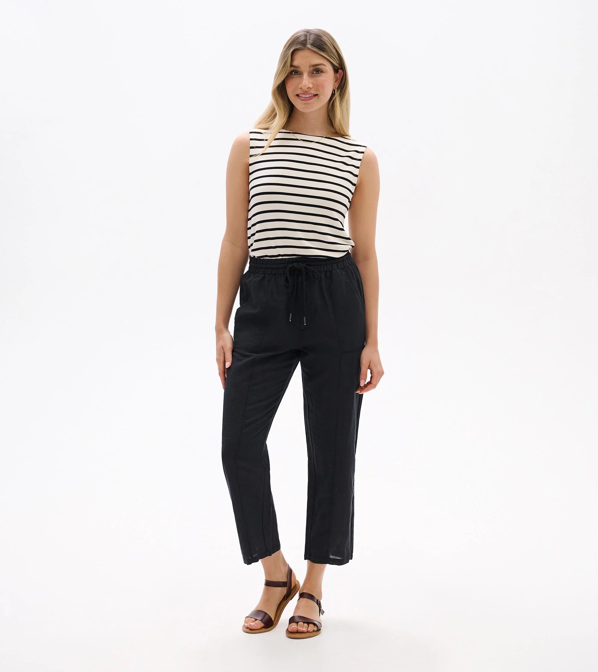 Straight Leg Linen Pants - Black - Image 4