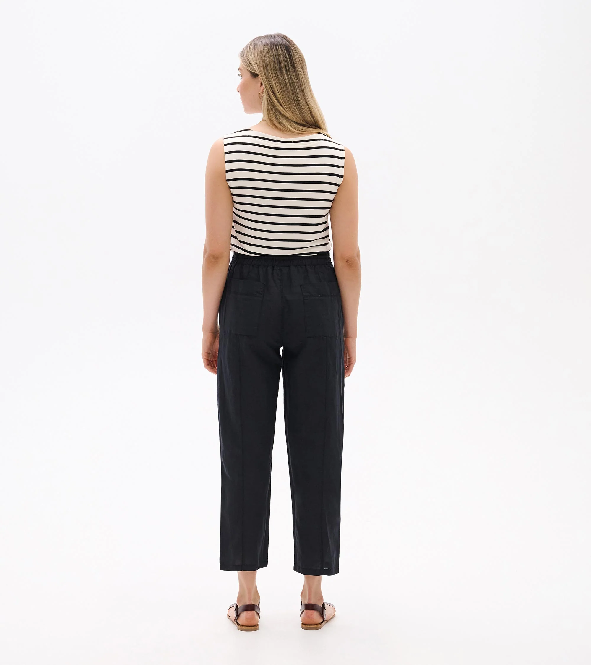Straight Leg Linen Pants - Black - Image 5