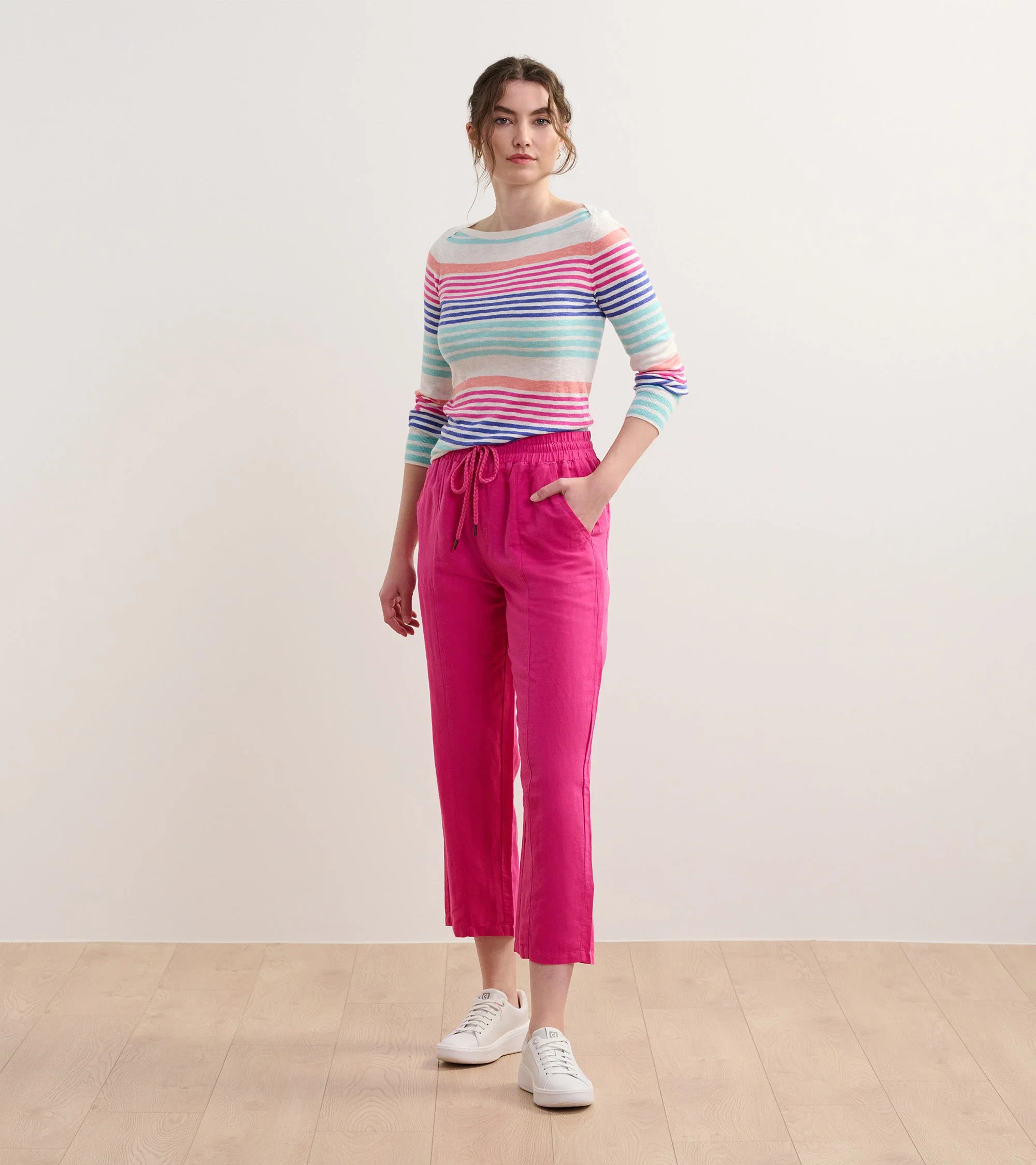 Straight Leg Linen Pants - Fuchsia - Image 3