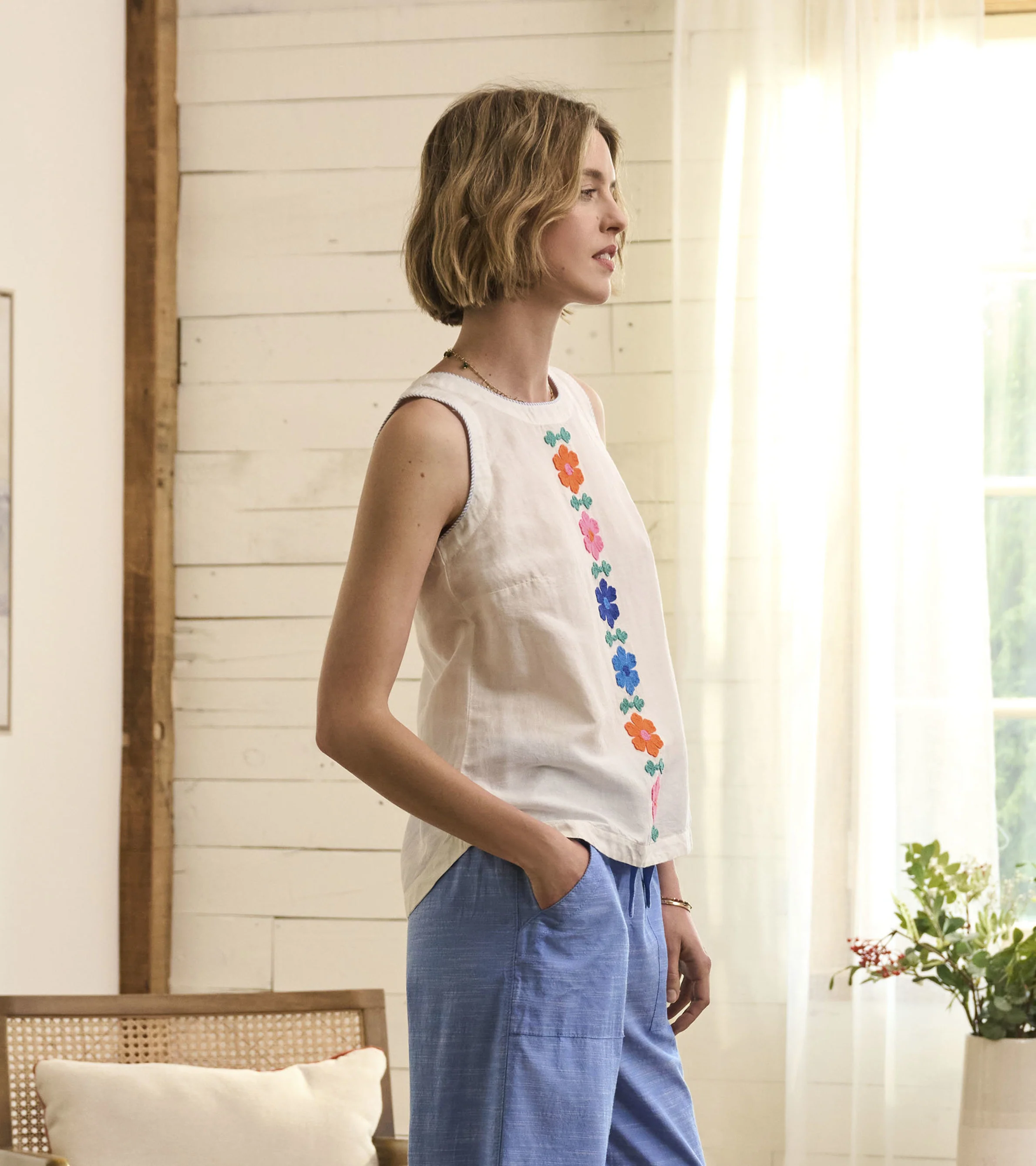 Tessa Tank Top - Embroidered Flowers - Image 3