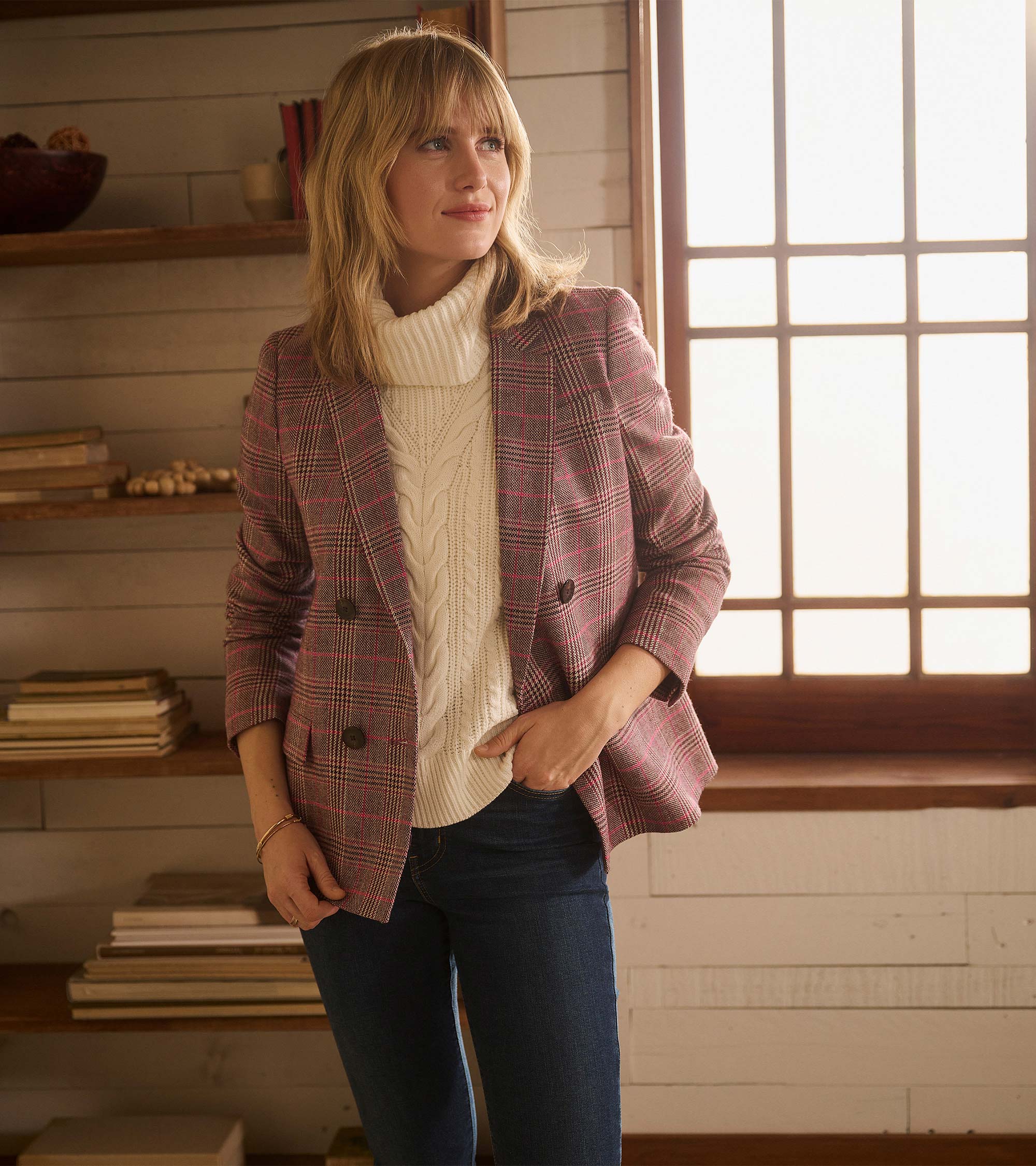 Tori Semi-Fitted Blazer - Taupe Check - Image 3