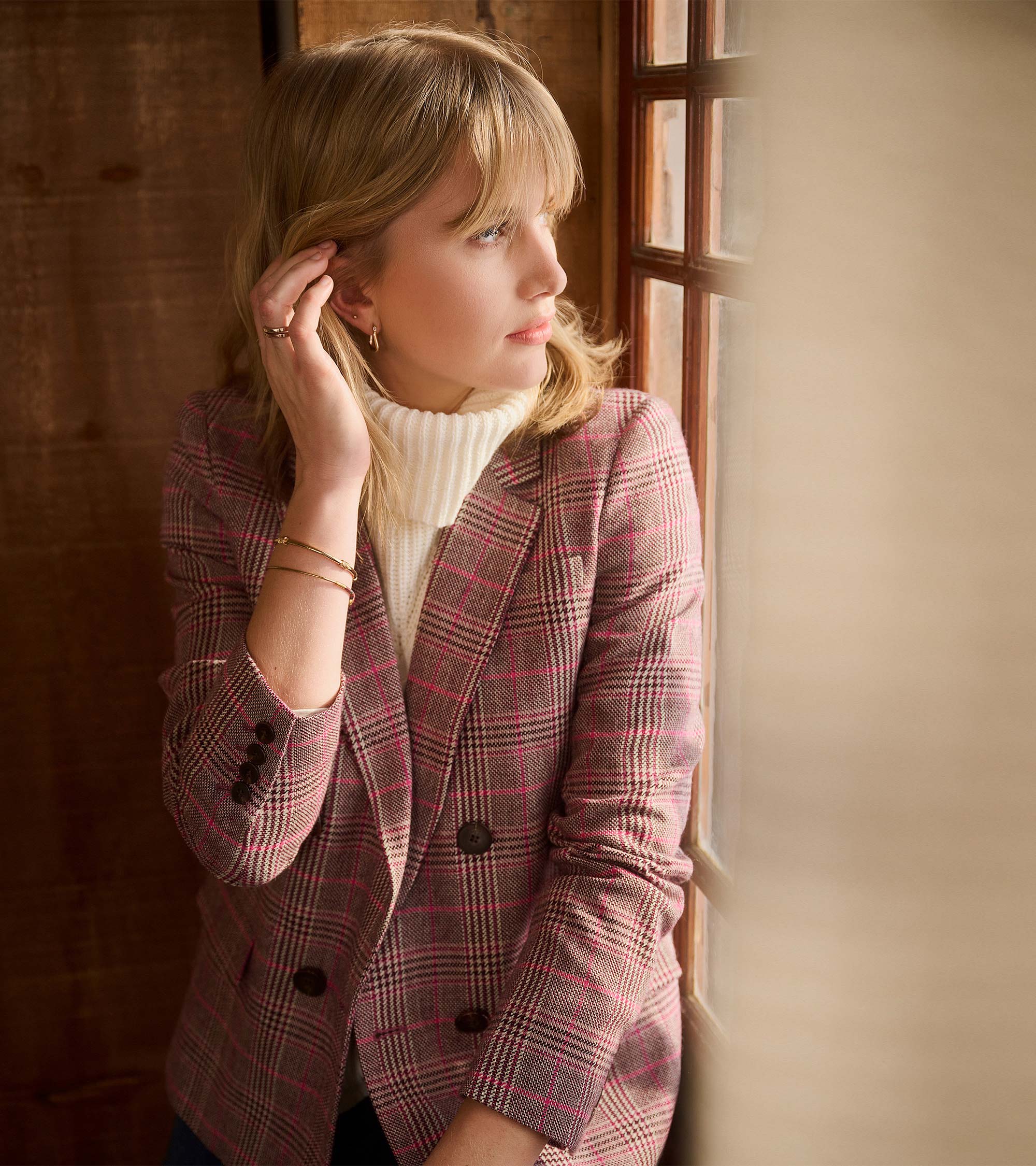 Tori Semi-Fitted Blazer - Taupe Check - Image 4