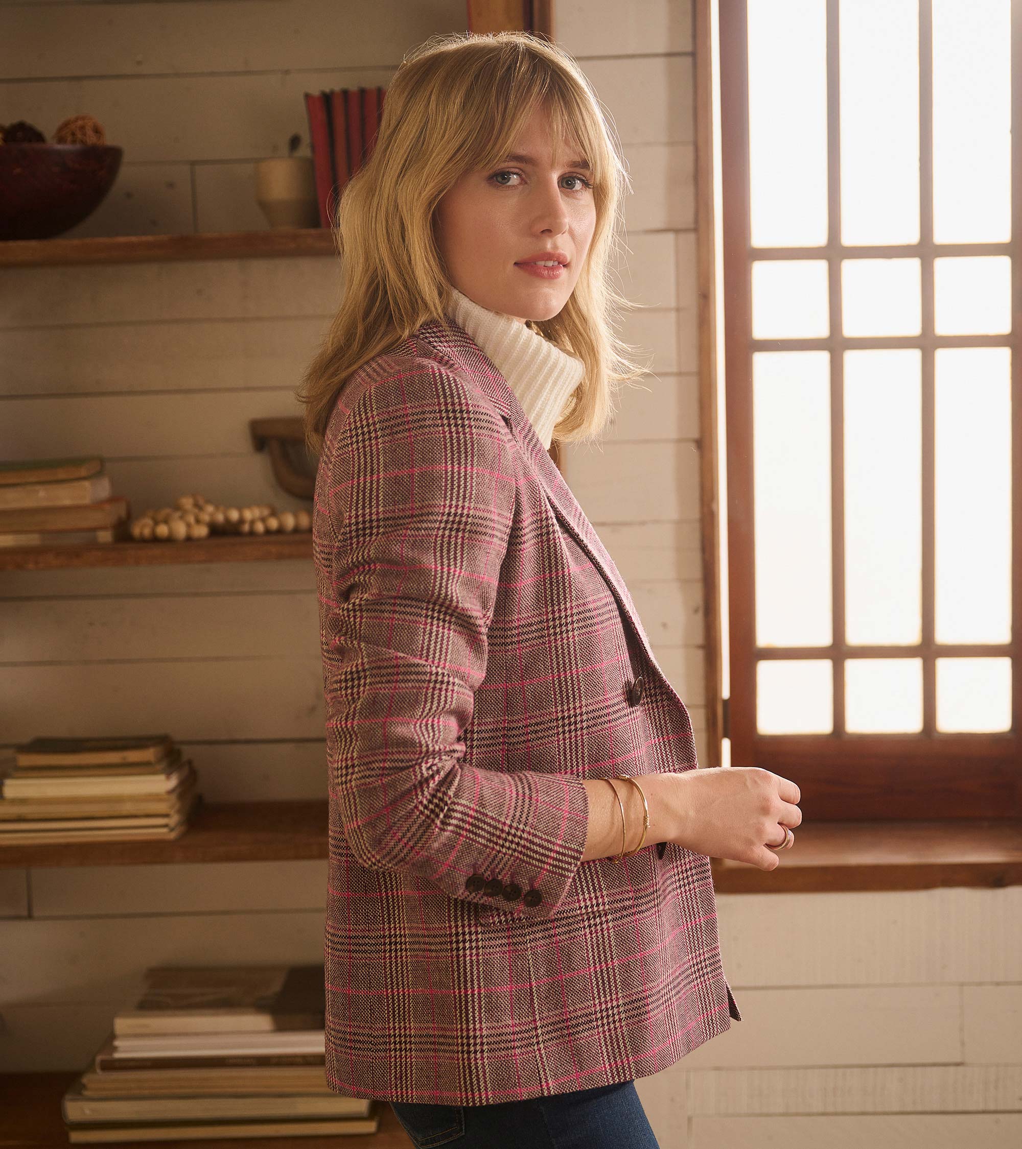 Tori Semi-Fitted Blazer - Taupe Check - Image 5