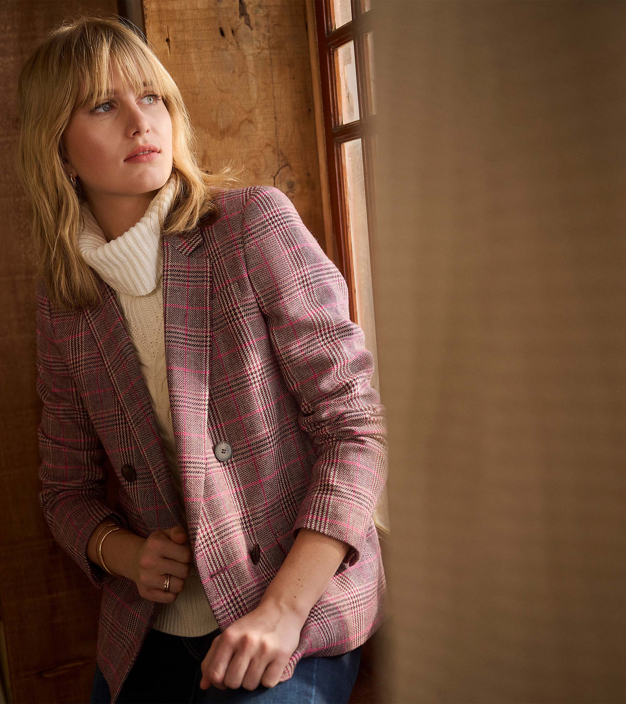 Tori Semi-Fitted Blazer - Taupe Check - Image 8