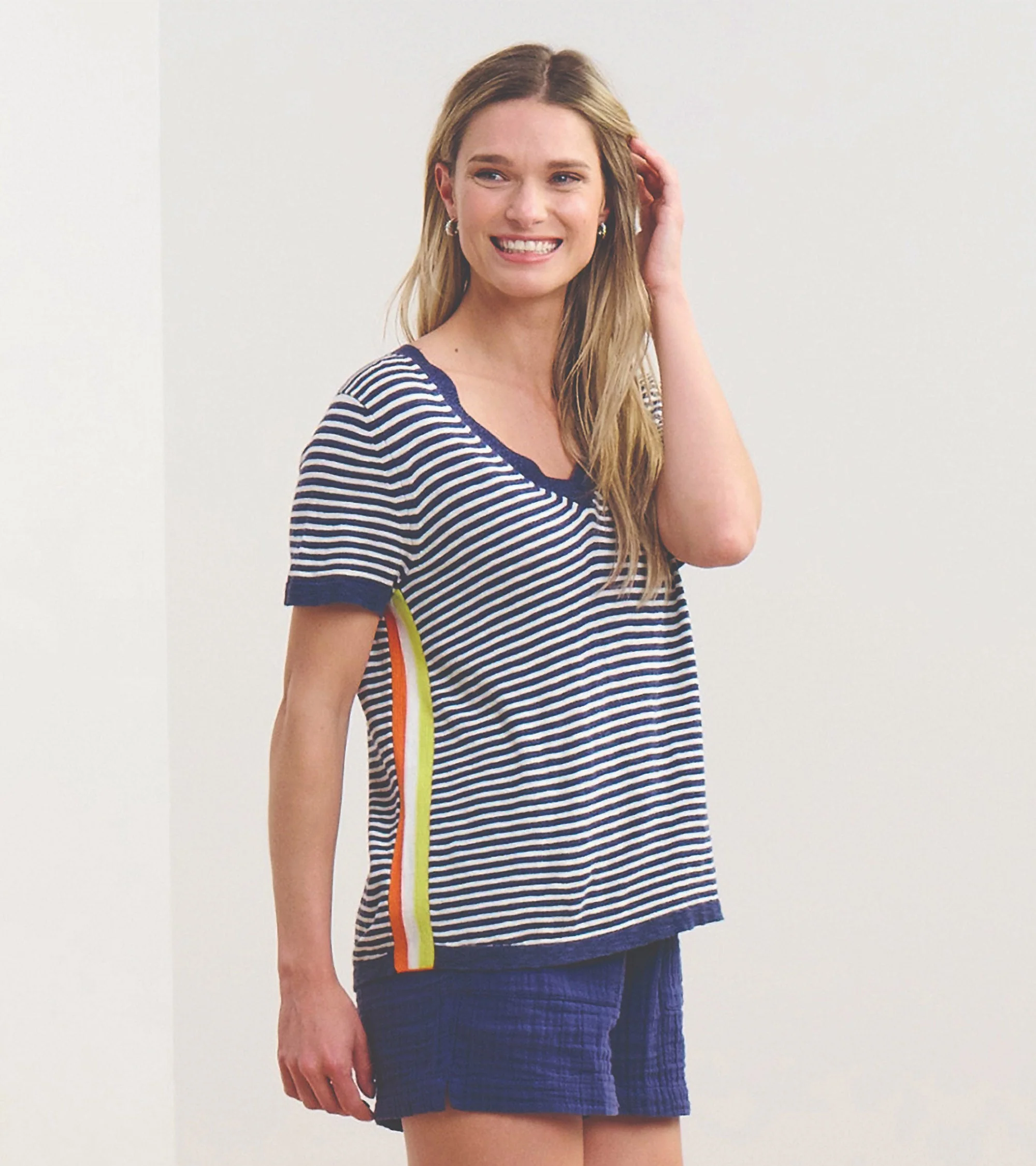 V-Neck Knit Tee - Patriot Blue Stripes