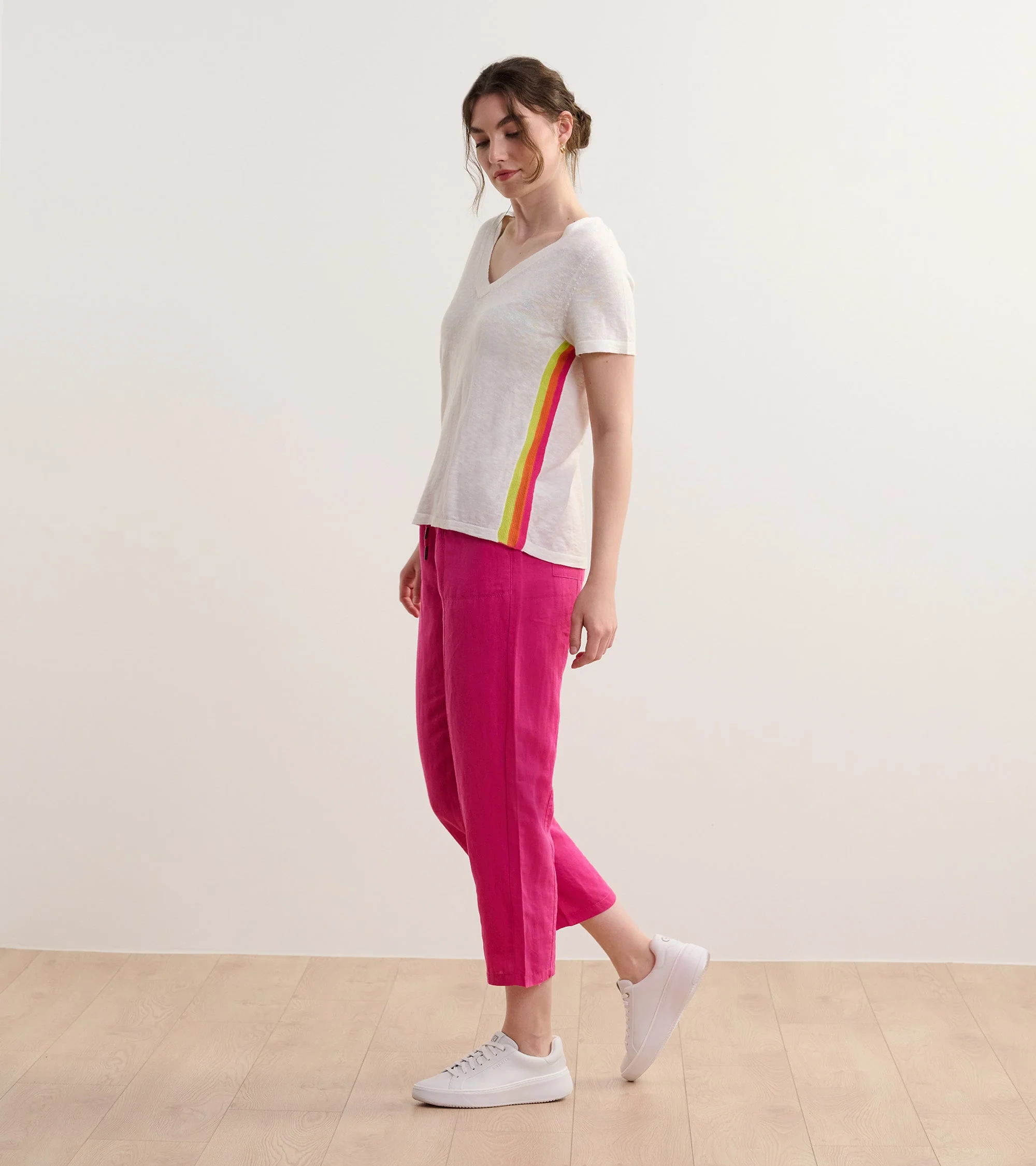 V-Neck Knit Tee - White - Image 3
