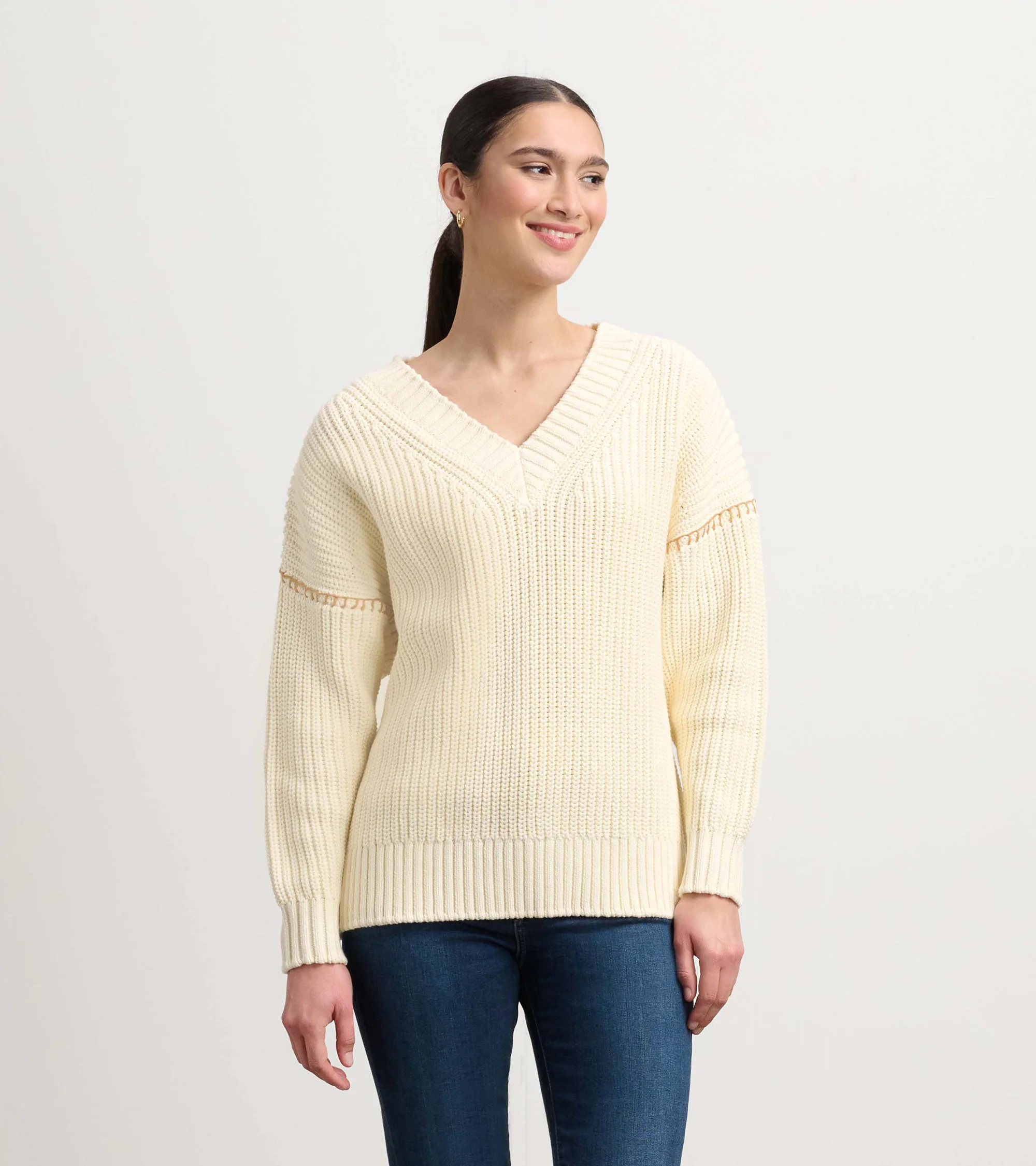V-Neck Slouchy Sweater - Cream