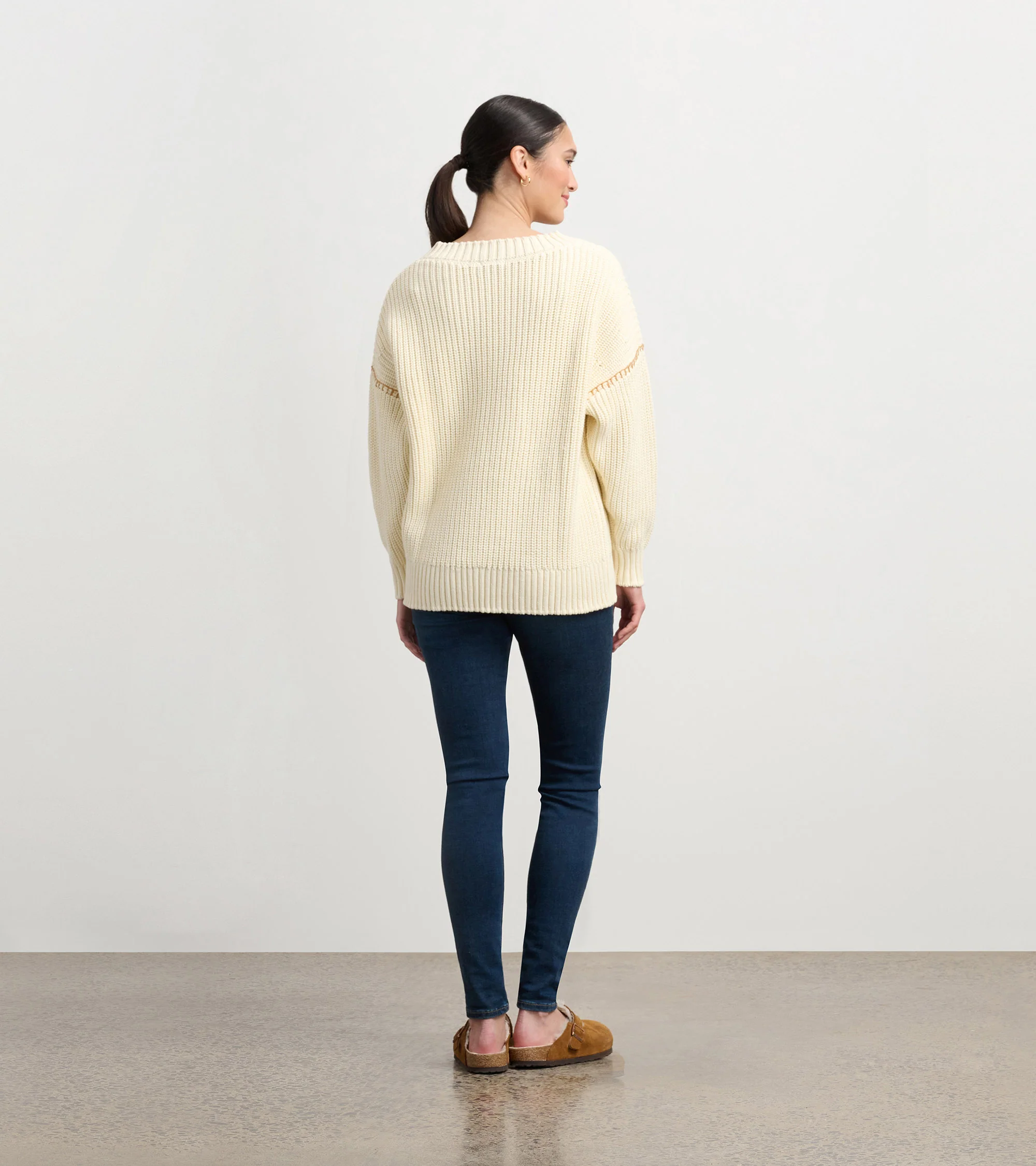 V-Neck Slouchy Sweater - Cream - Image 4