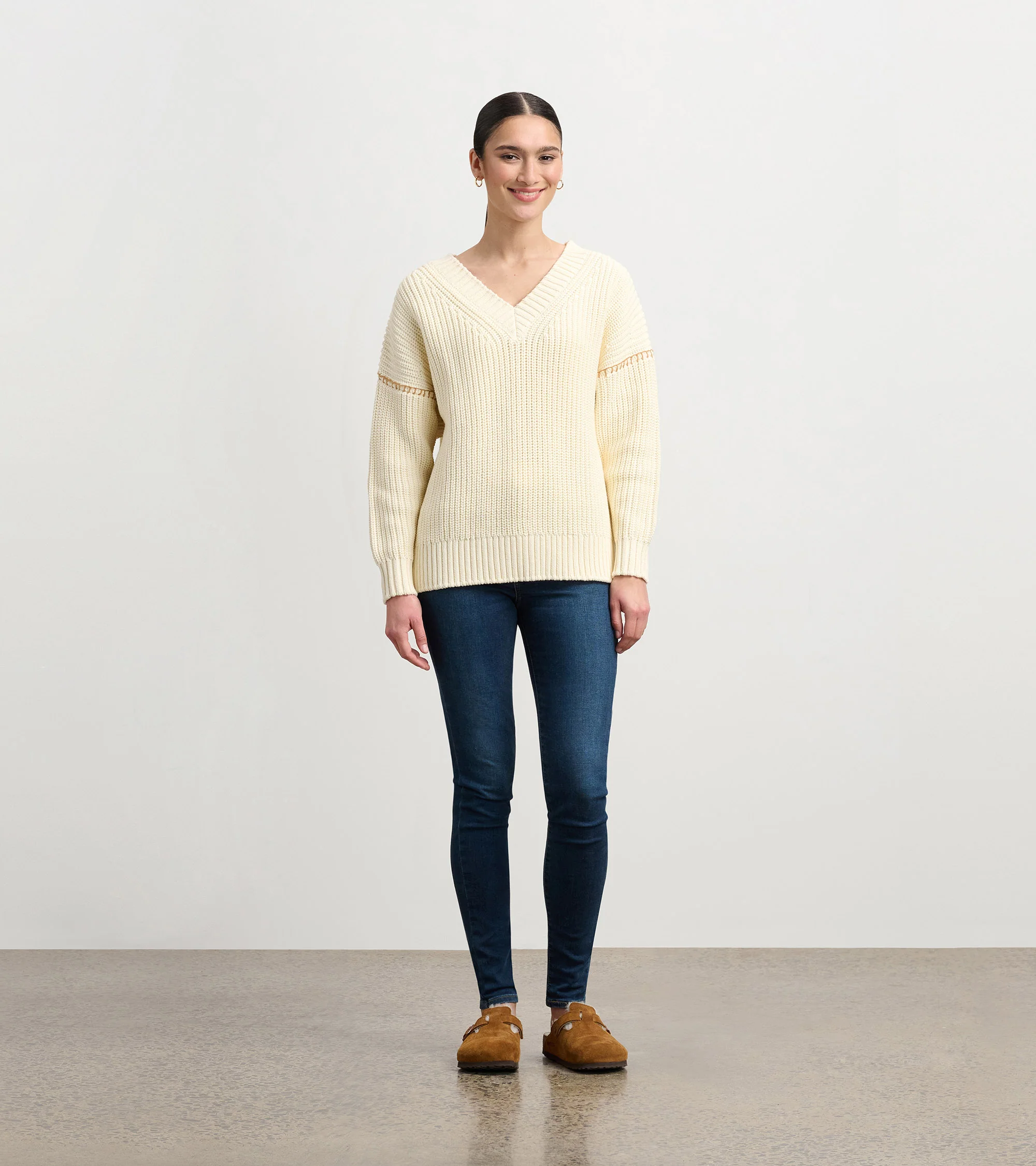 V-Neck Slouchy Sweater - Cream - Image 6