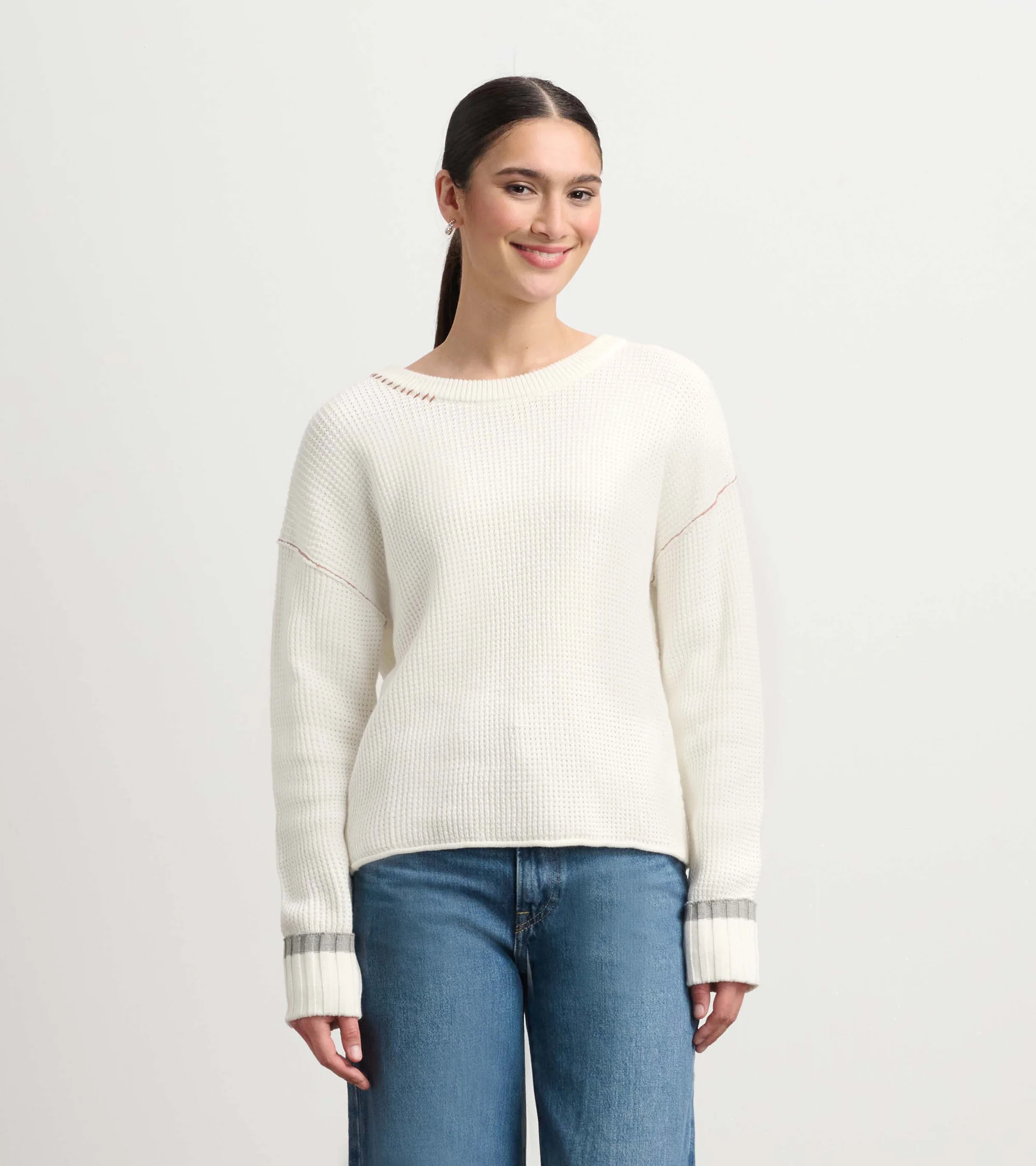 Waffle Knit Sweater - Cream