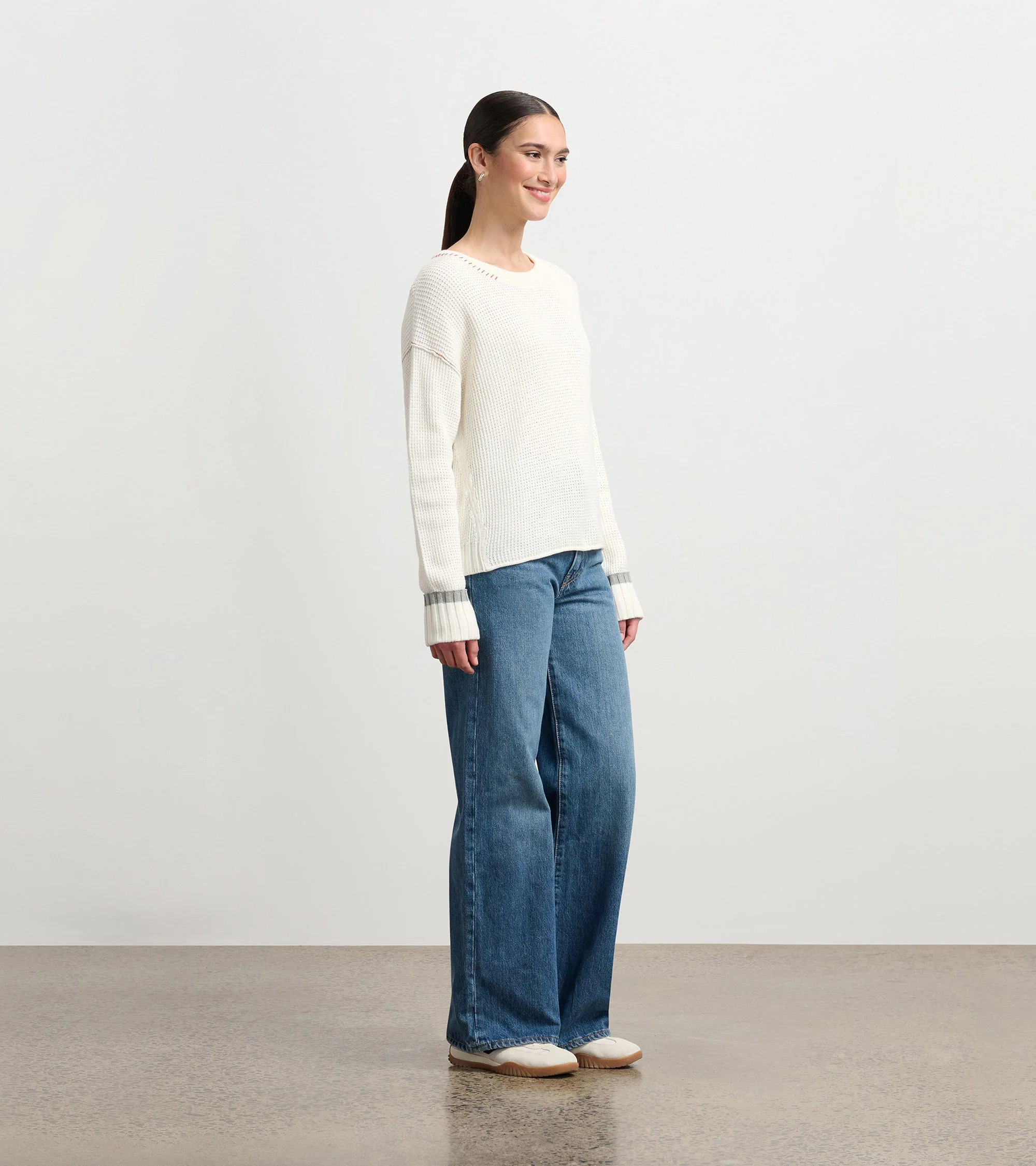 Waffle Knit Sweater - Cream - Image 3