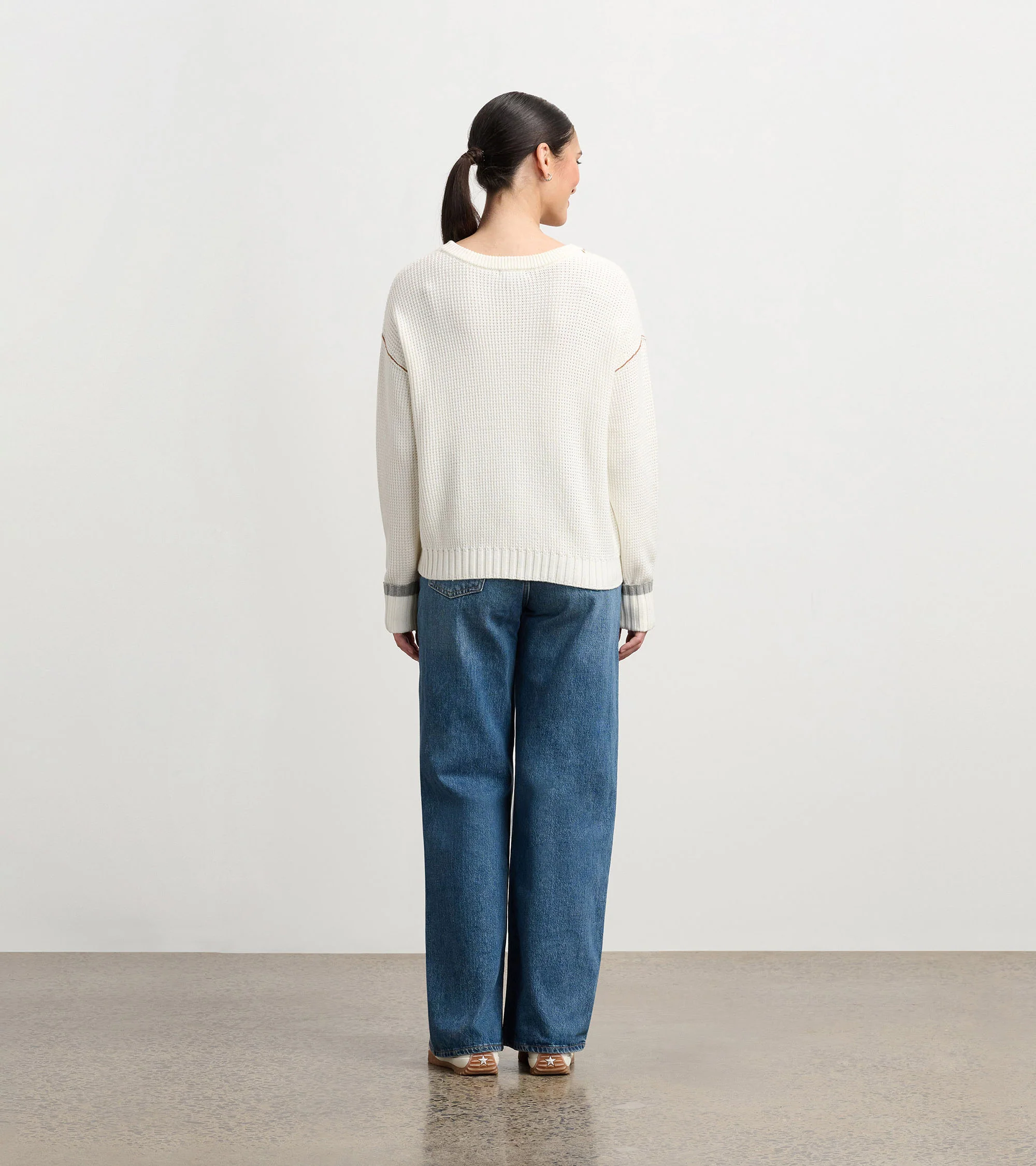 Waffle Knit Sweater - Cream - Image 4
