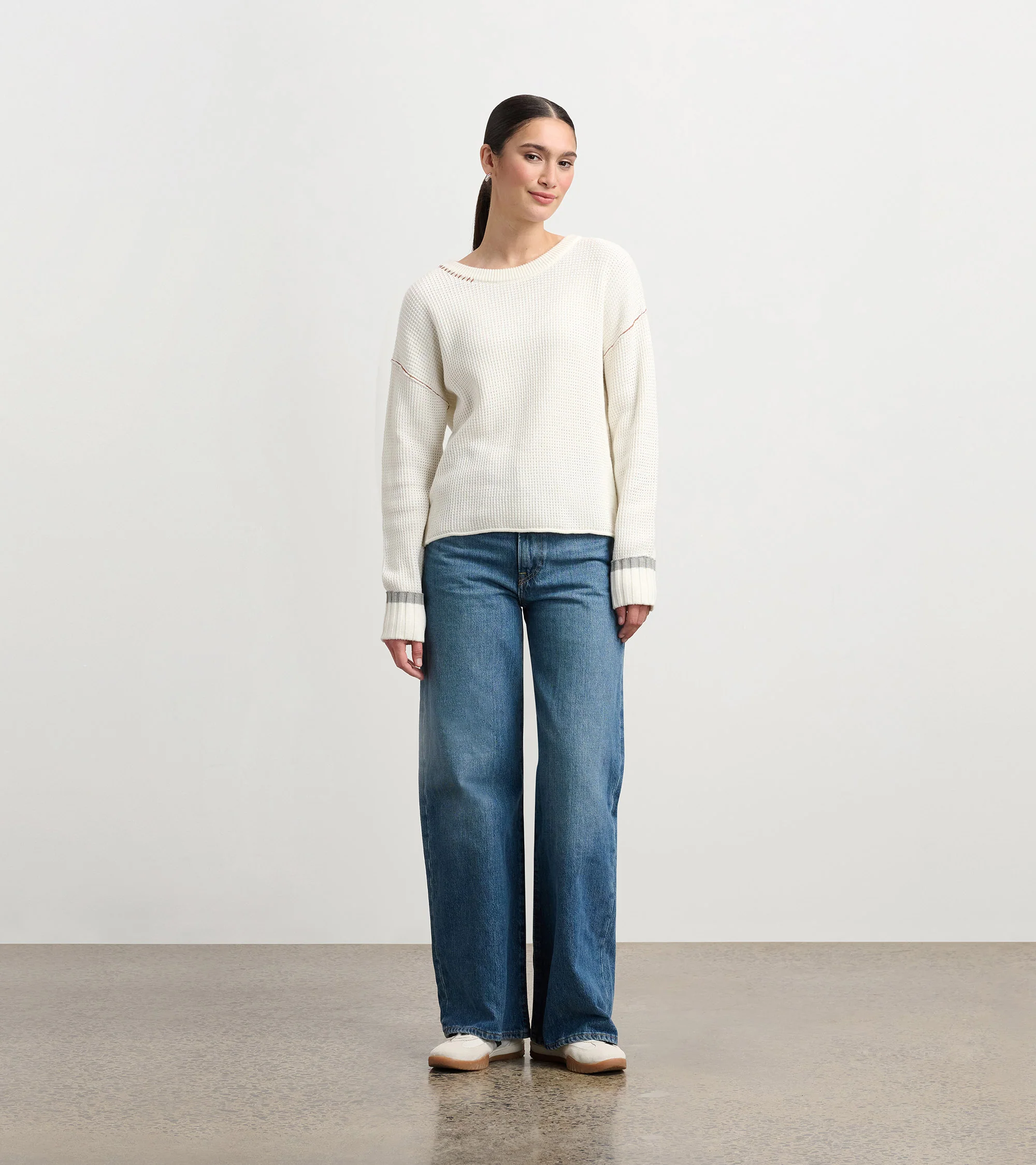 Waffle Knit Sweater - Cream - Image 6