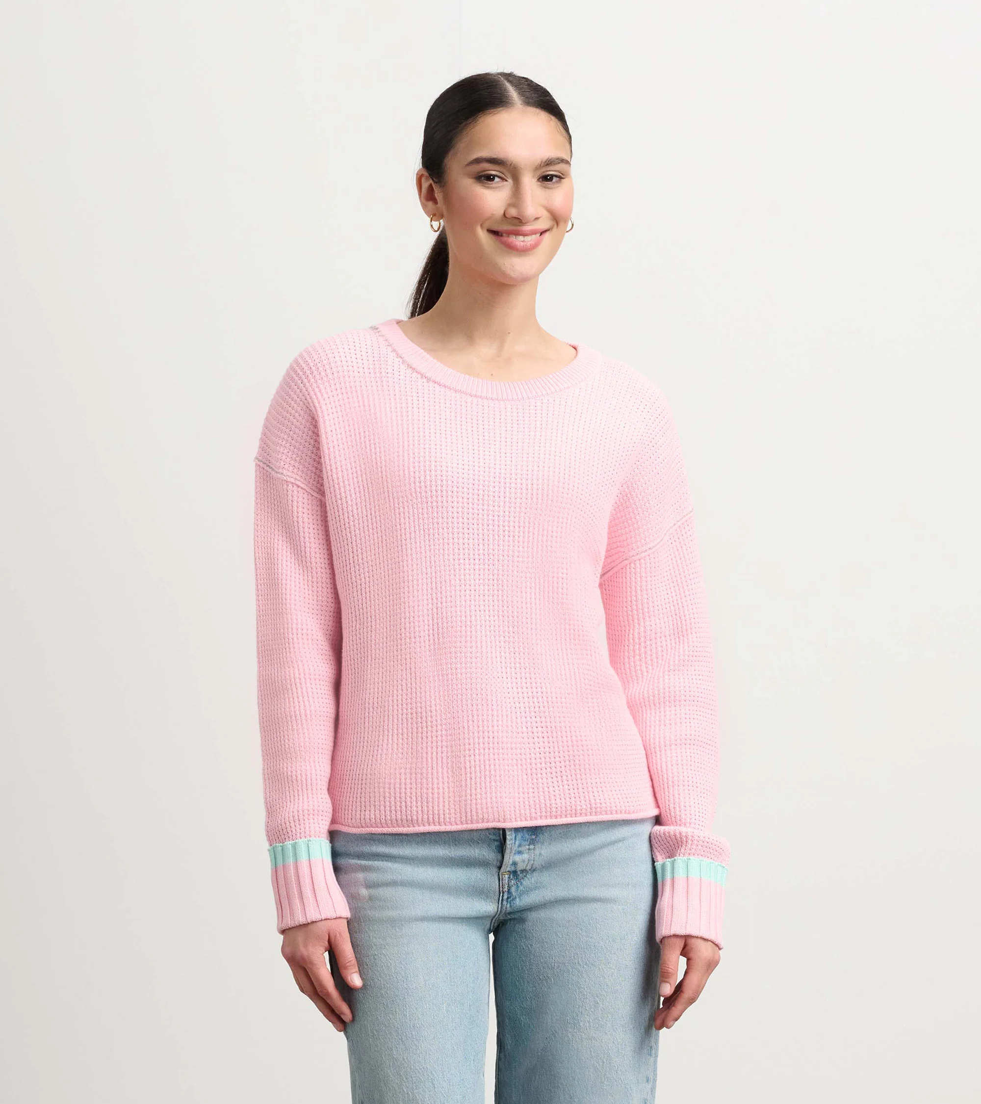 Waffle Knit Sweater - Fuchsia Pink - Image 3