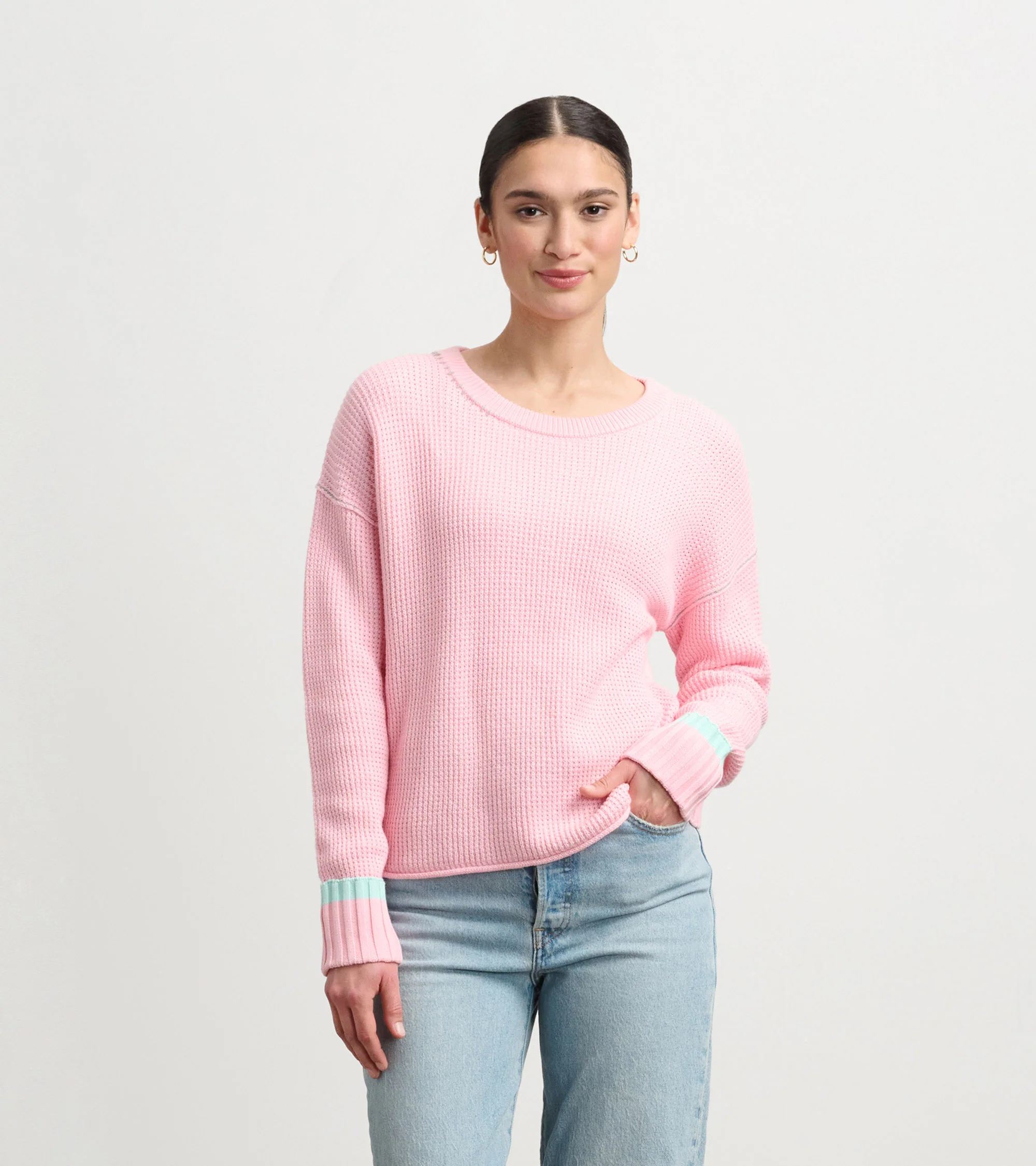 Waffle Knit Sweater - Fuchsia Pink - Image 7