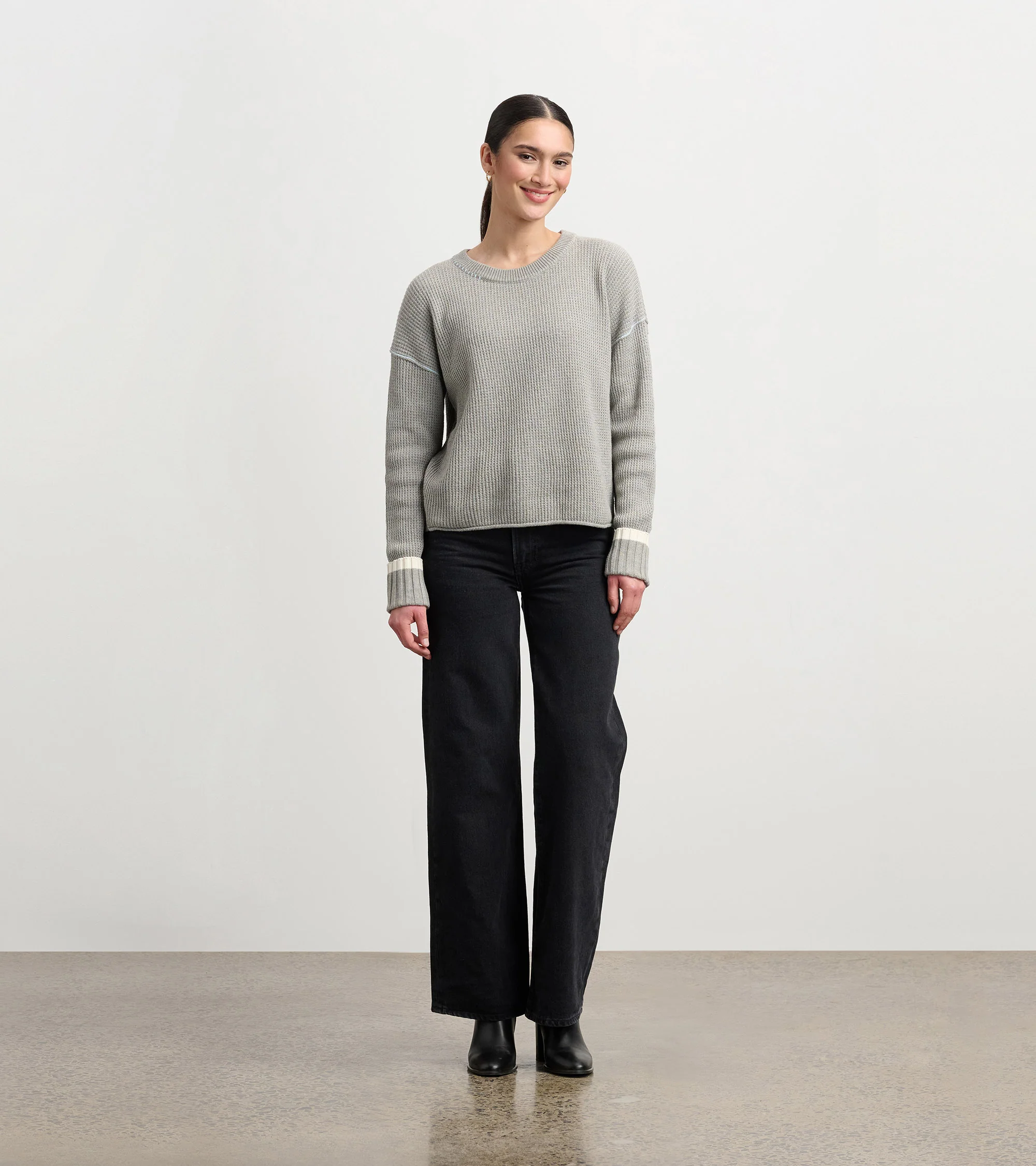 Waffle Knit Sweater - Grey - Image 5
