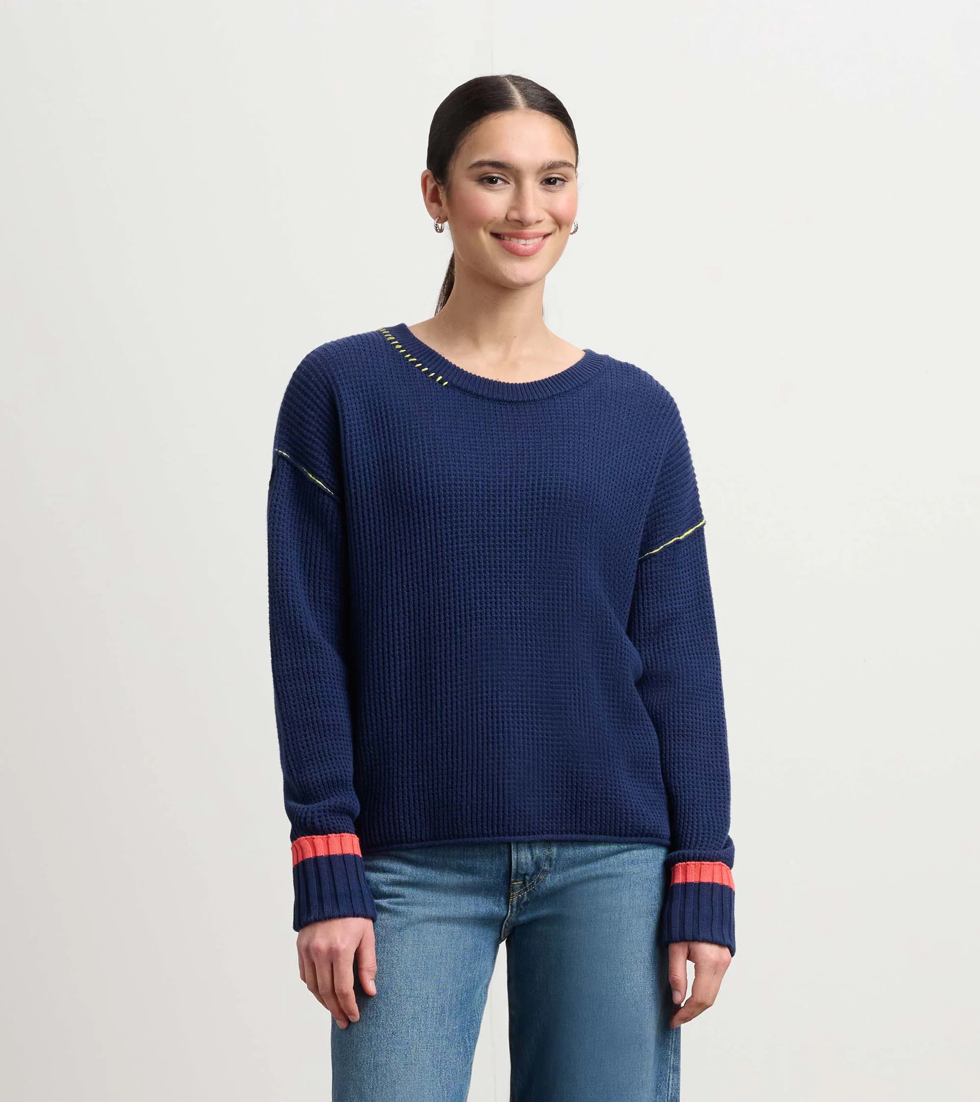 Waffle Knit Sweater - Navy