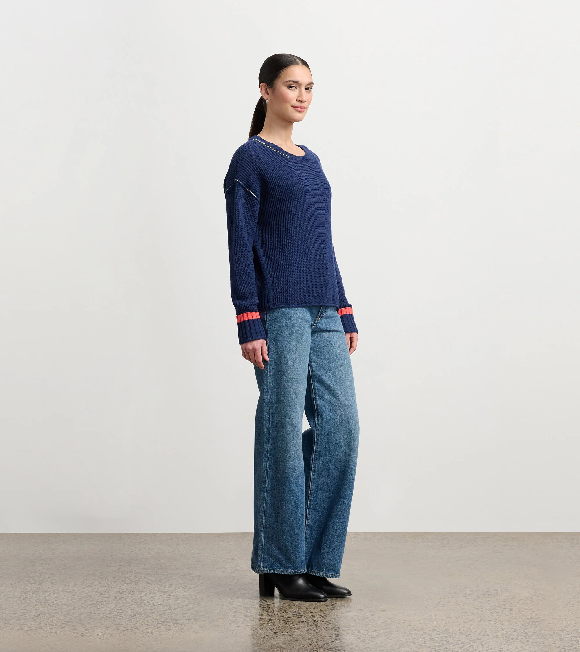 Waffle Knit Sweater - Navy - Image 3