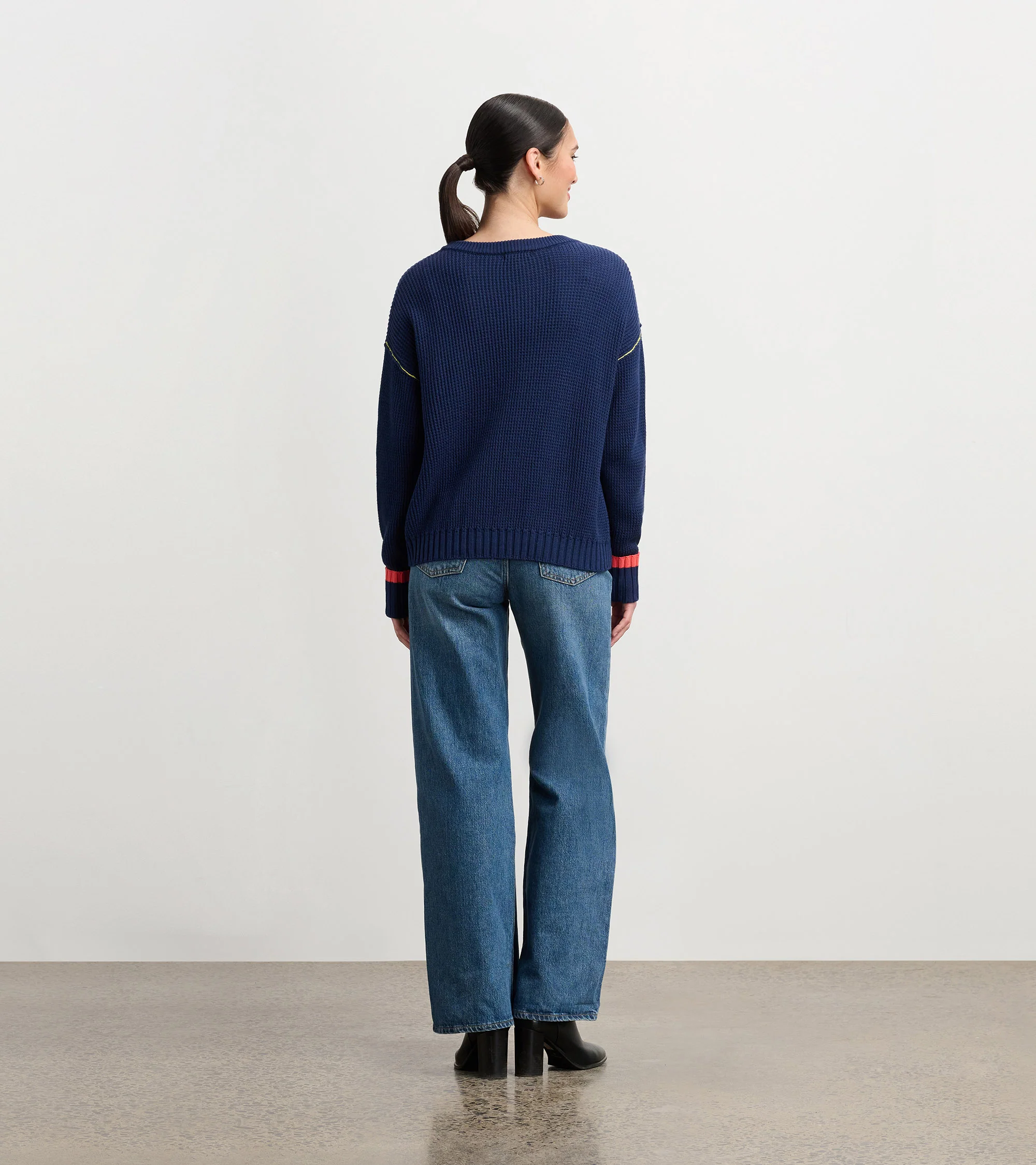 Waffle Knit Sweater - Navy - Image 4