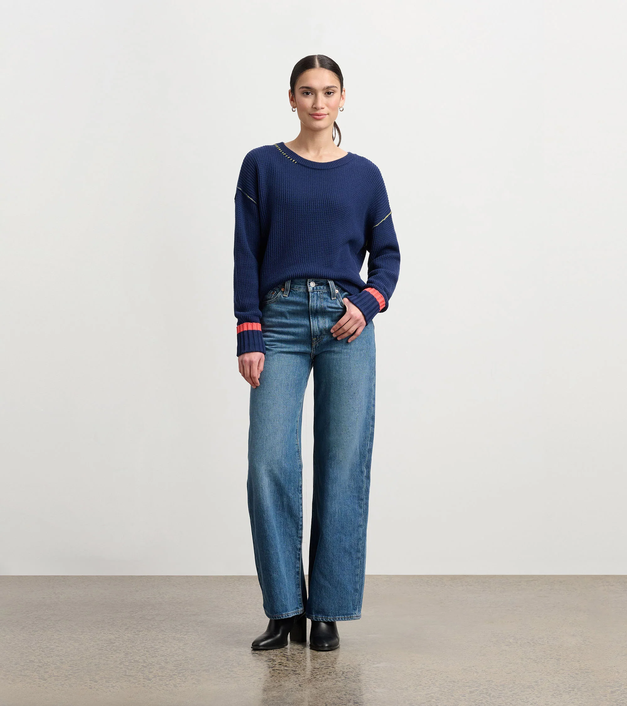 Waffle Knit Sweater - Navy - Image 5