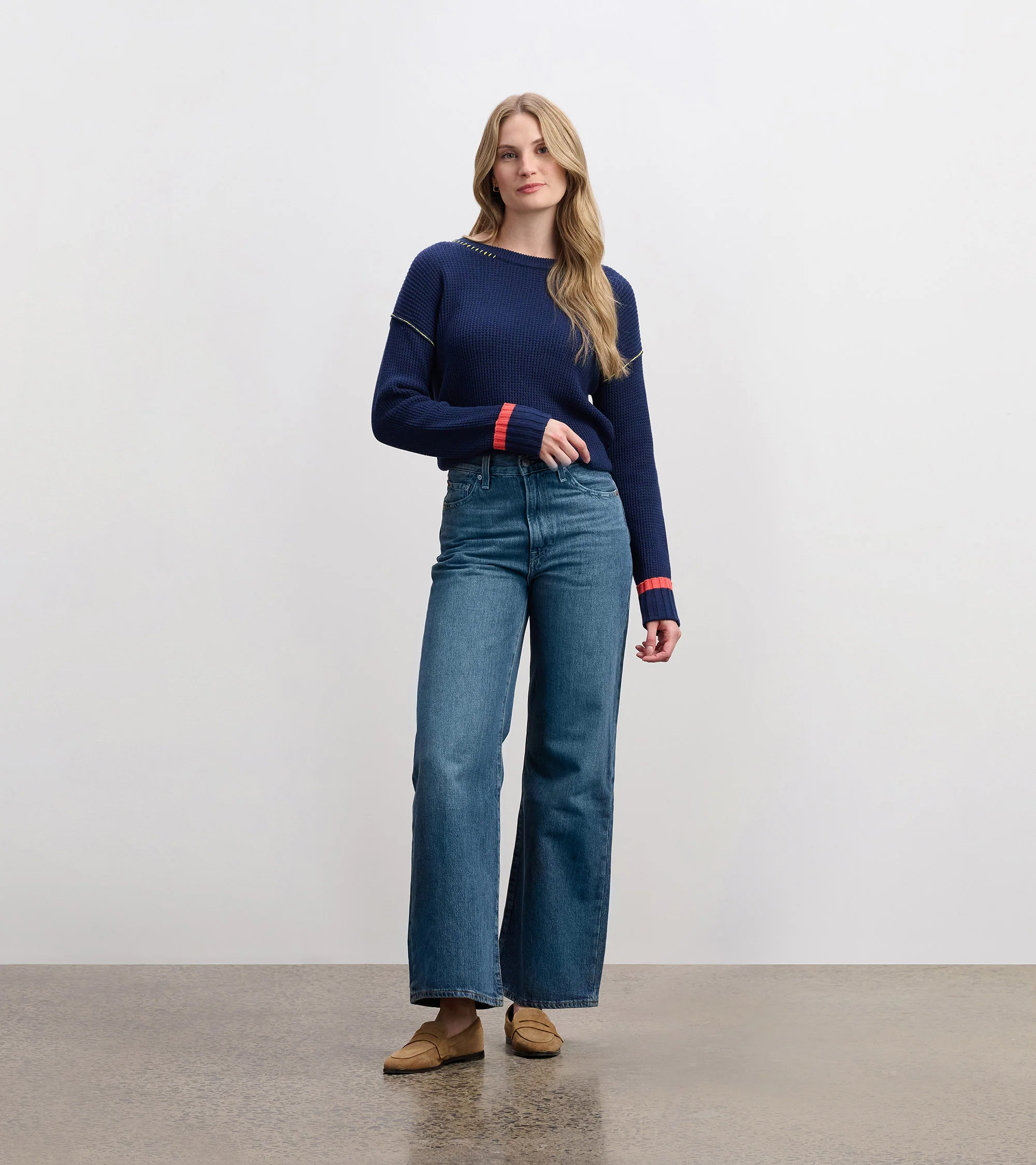 Waffle Knit Sweater - Navy - Image 6