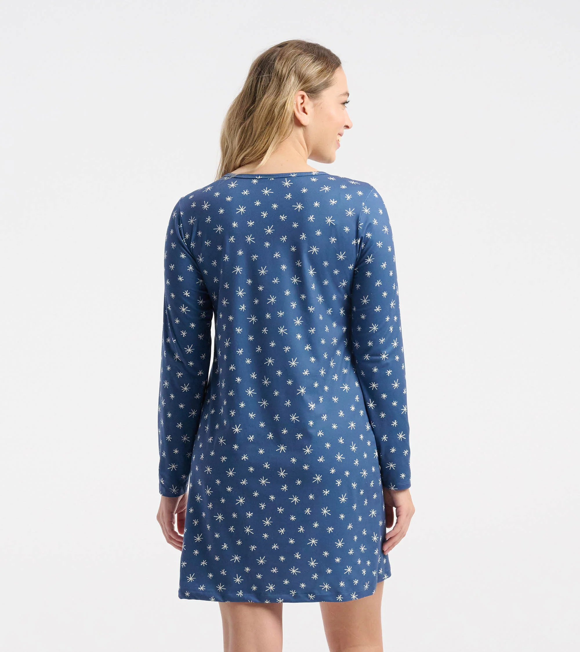 Women's Blue Snowflakes Polyknit Long Sleeve Nightshirt - Image 3