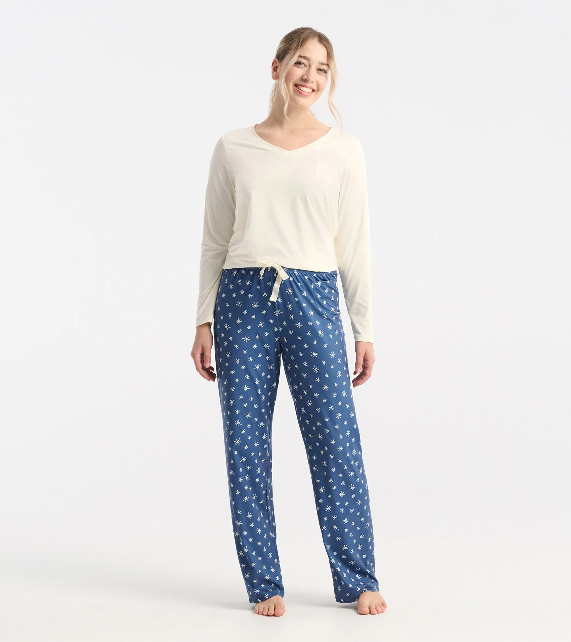 Women's Blue Snowflakes Polyknit Pajamas Pants - Image 3
