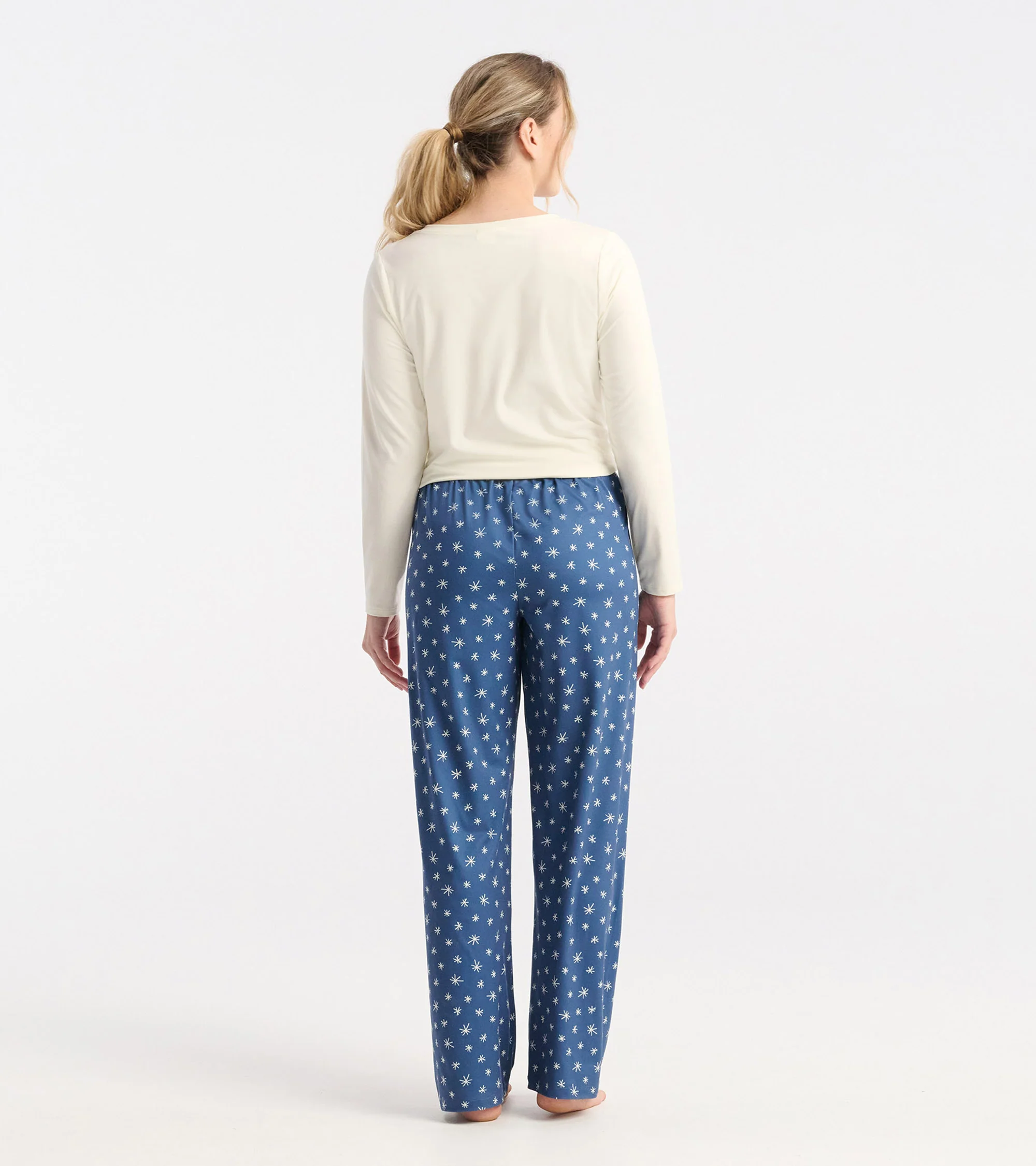 Women's Blue Snowflakes Polyknit Pajamas Pants - Image 4