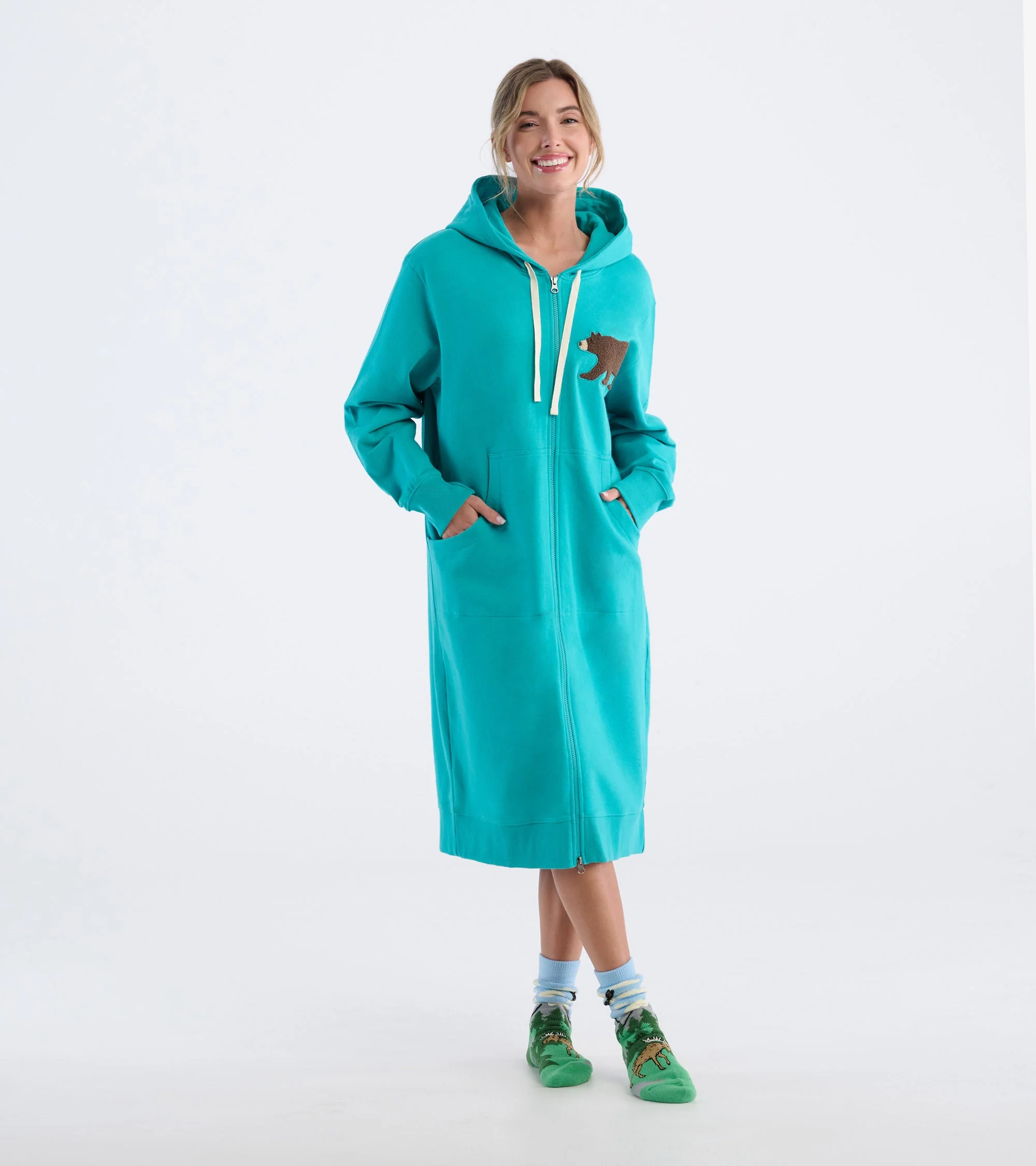 Women's Brown Bear Oversized Zip-Up Hoodie