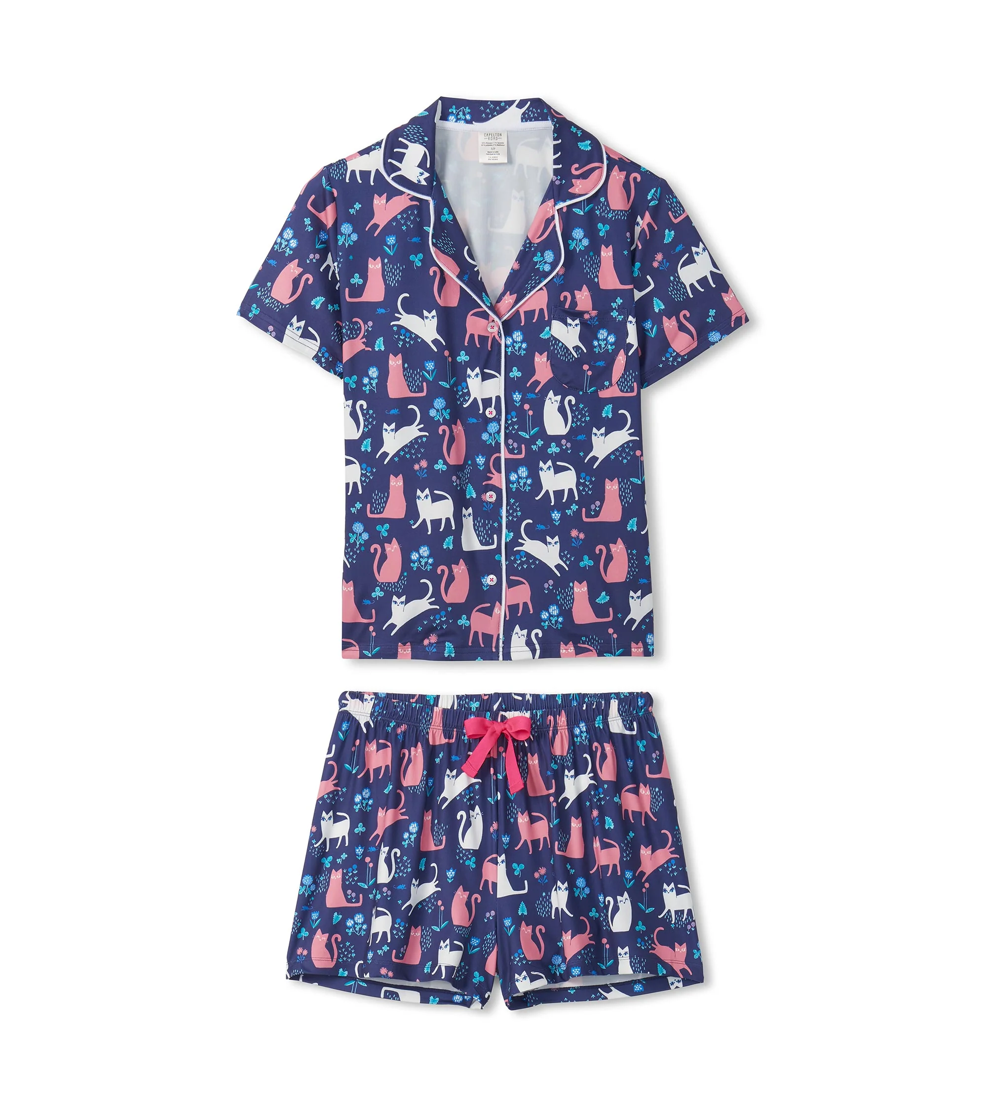Women's Cats Button Down Polyknit Short Pajama Set - Image 2