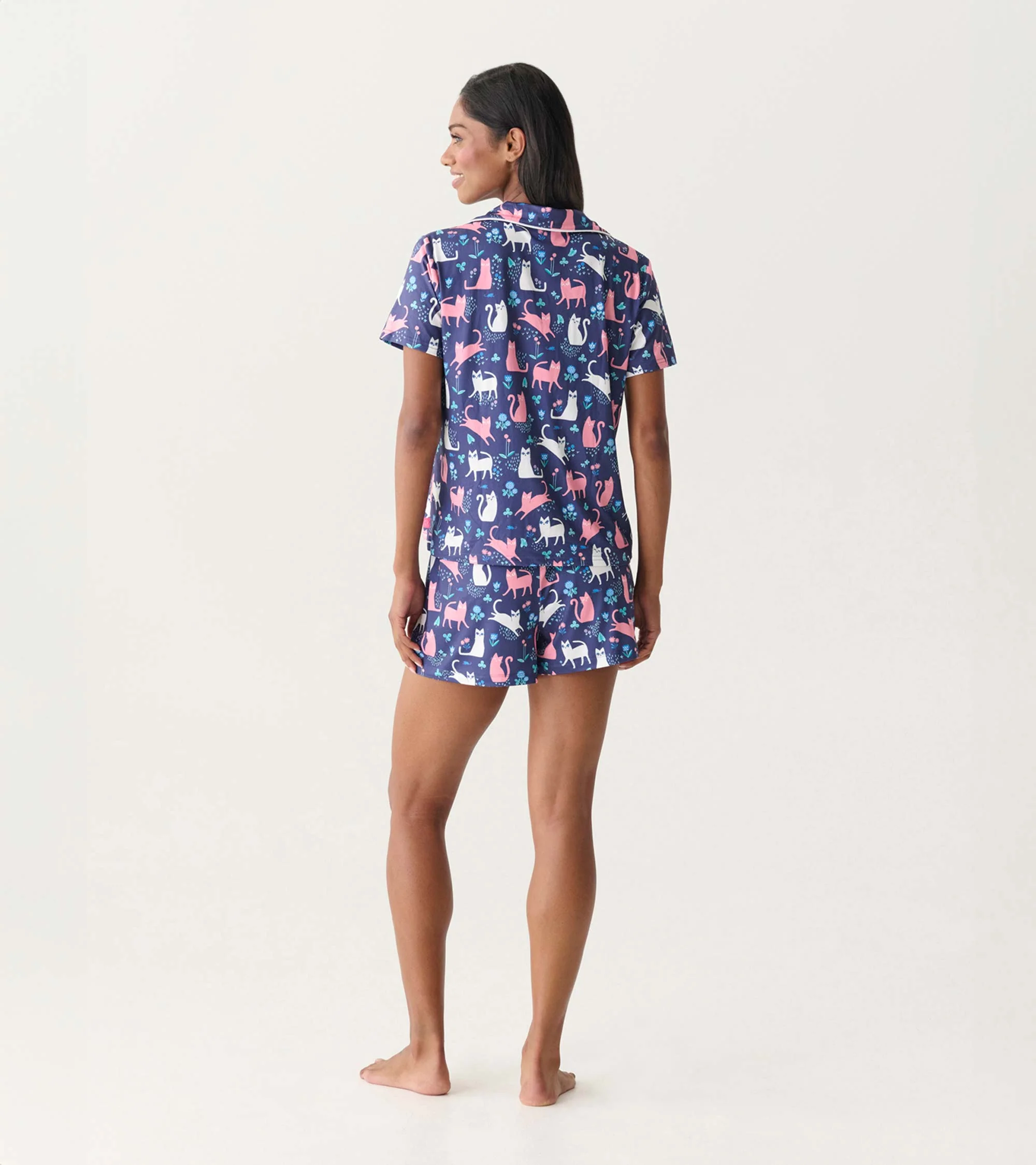 Women's Cats Button Down Polyknit Short Pajama Set - Image 3