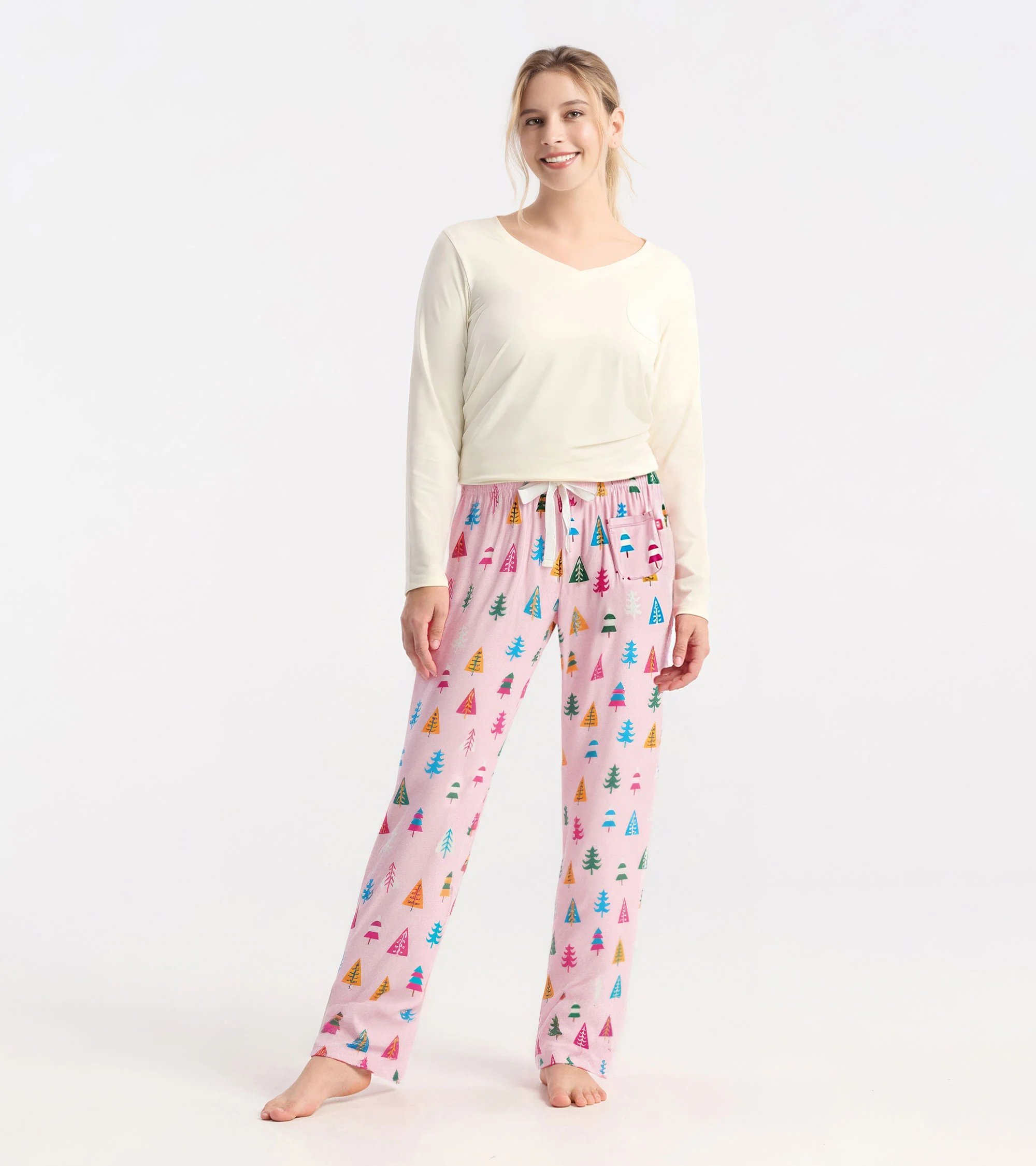 Women's Colourful Holiday Trees Polyknit Pajama Pants - Image 3