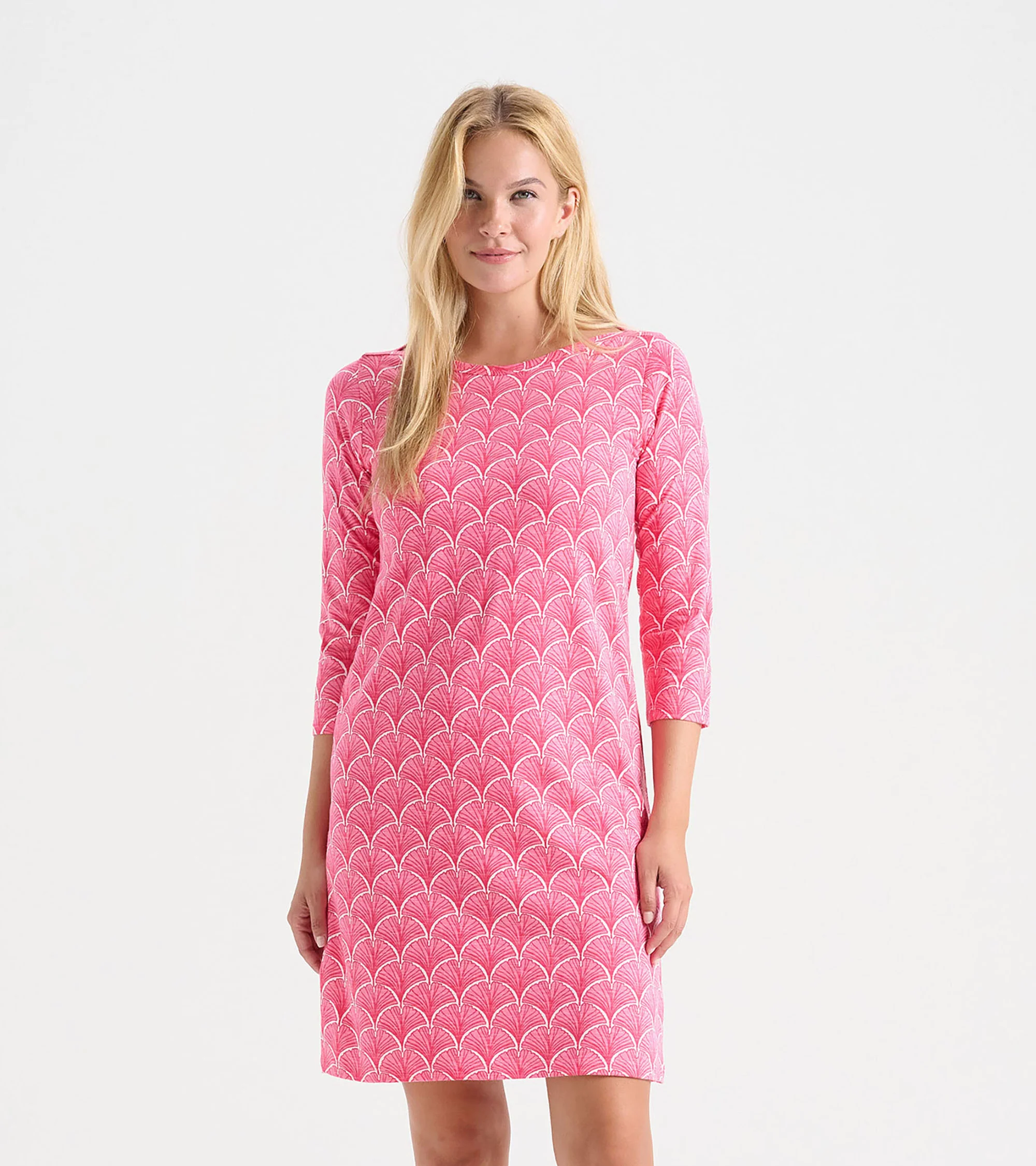 Women's Coral Fans 3/4 Sleeve Summer Dress
