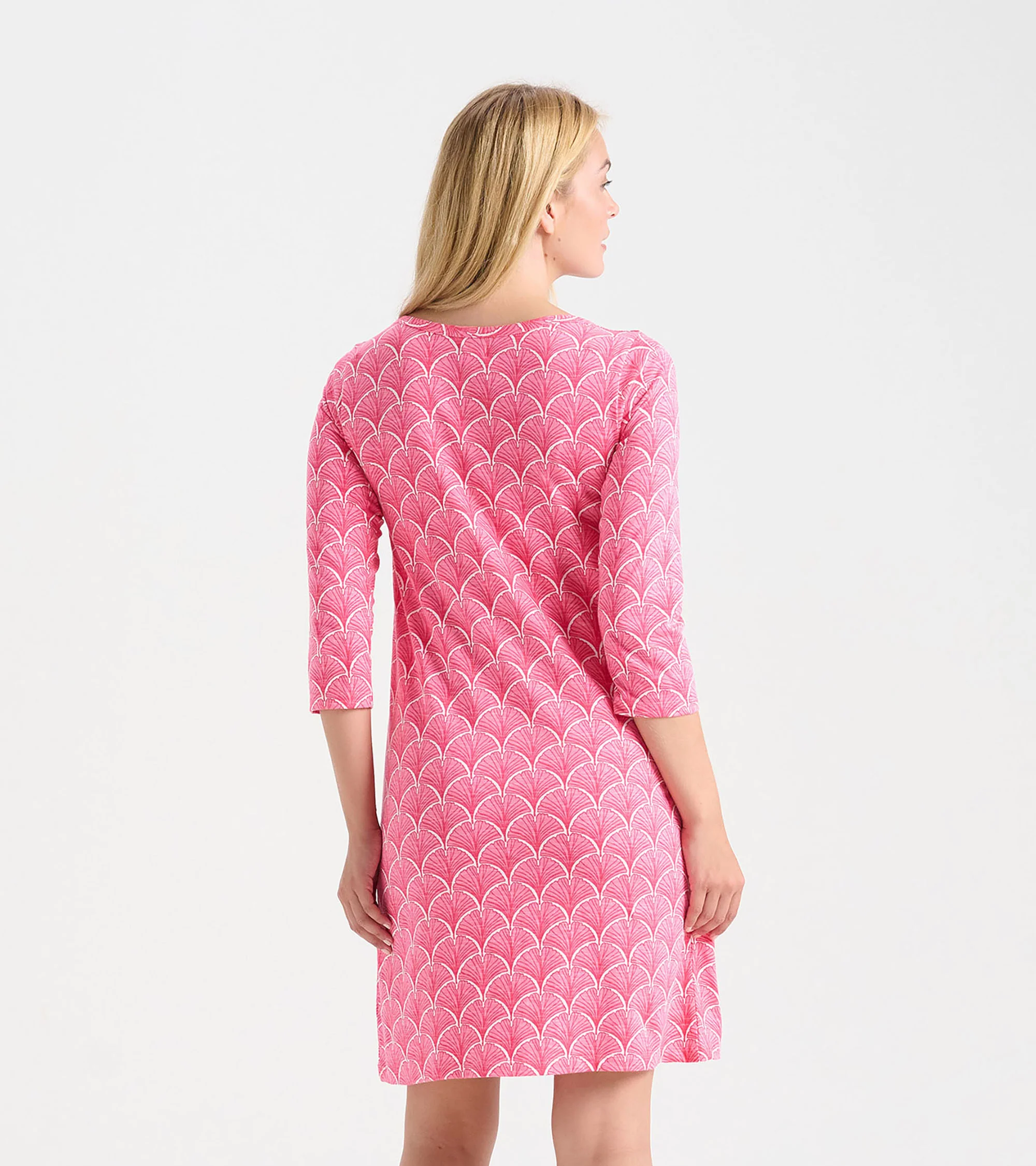 Women's Coral Fans 3/4 Sleeve Summer Dress - Image 3