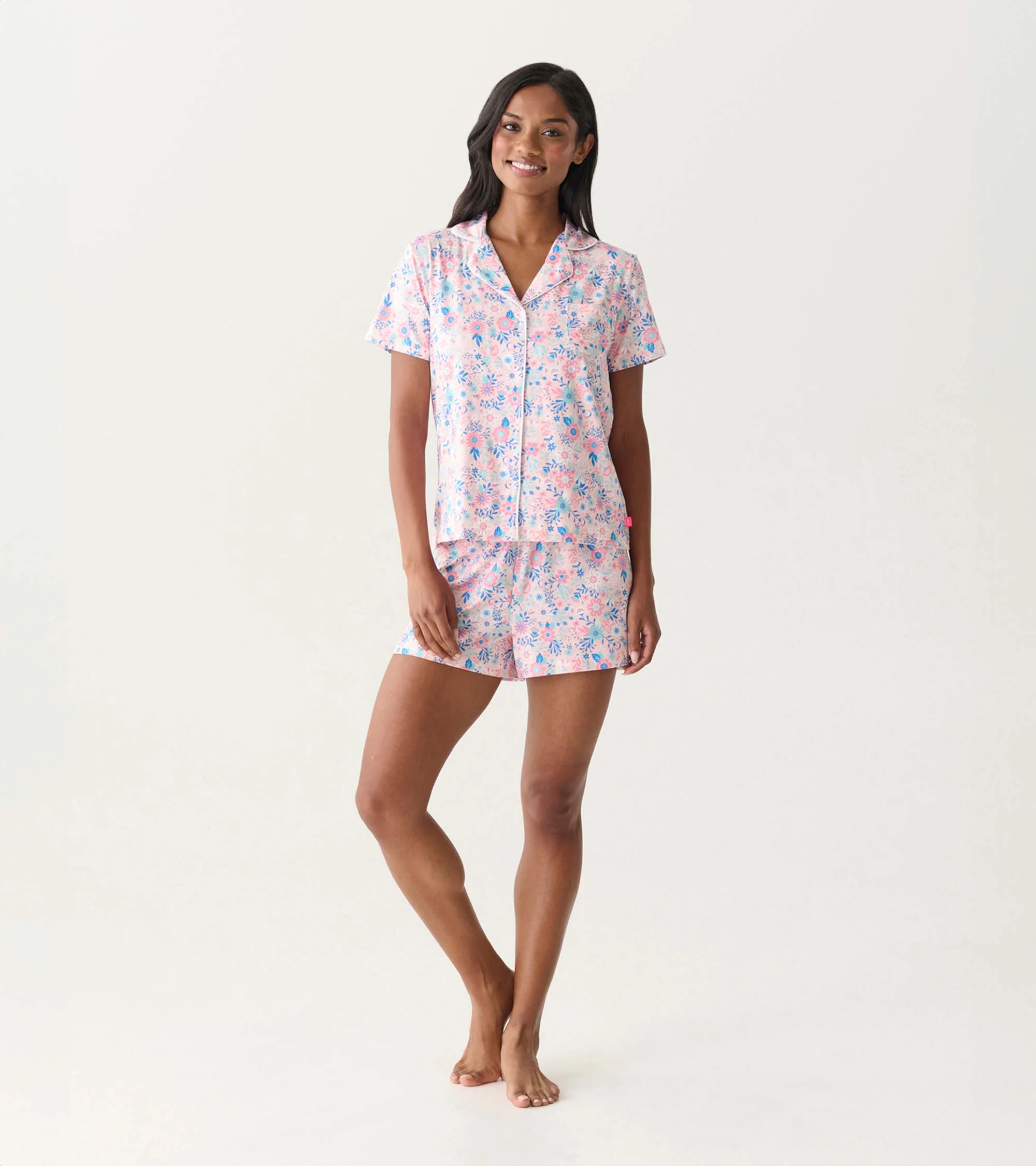 Women's Garden Floral Button Down Polyknit Short Pajama Set